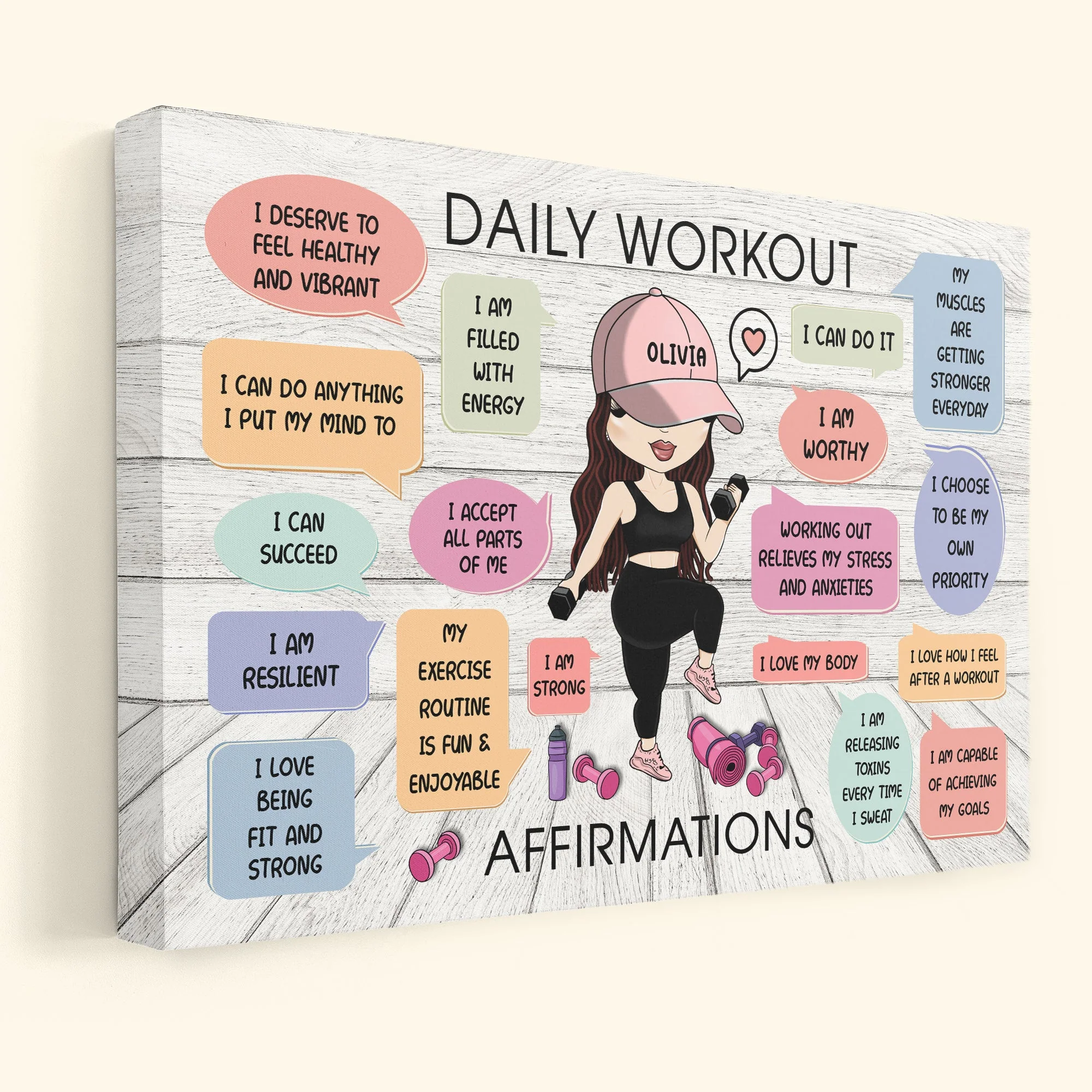 Daily Workout Affirmations - Personalized Poster/Wrapped Canvas - Birthday Gift For Fitness Lovers, Fitness Girls - Image 5