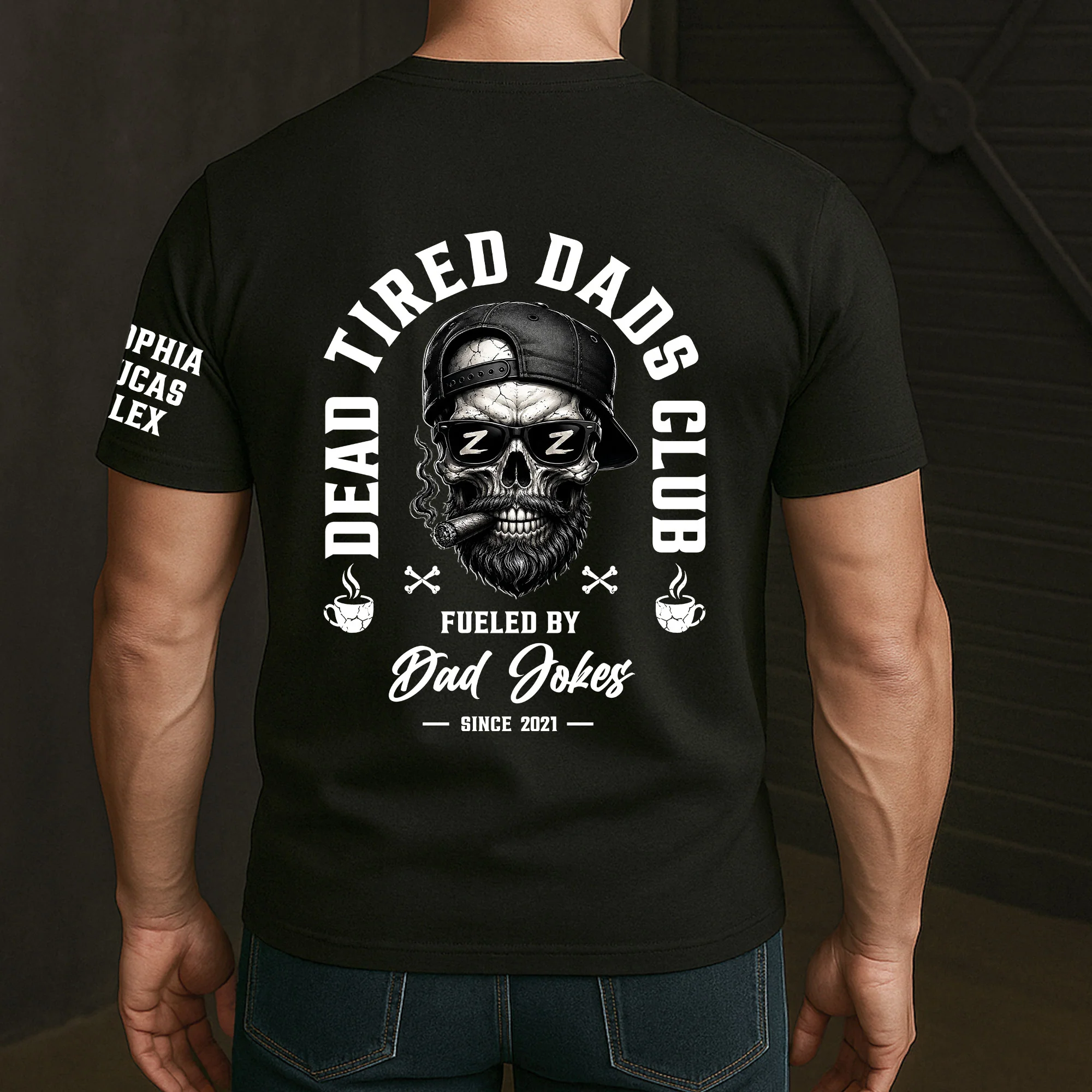 Dead Tired Dads Club - Funny Father's Day Gifts Custom Kids' Names On Sleeves - Up To 10 Names - Personalized Shirt - Image 3