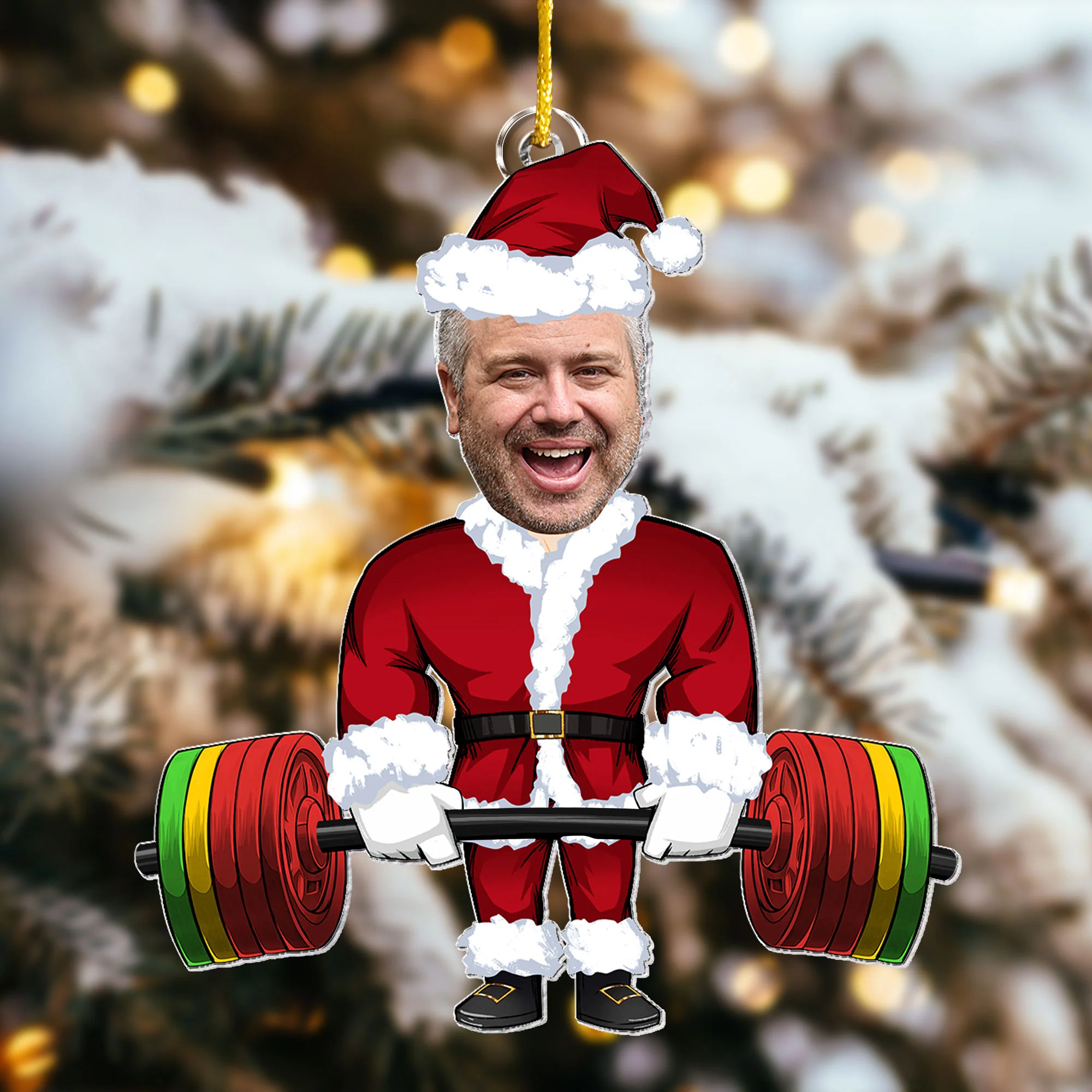 Deadlift Santa Funny Custom Face - Personalized Acrylic Photo Ornament - Image 4