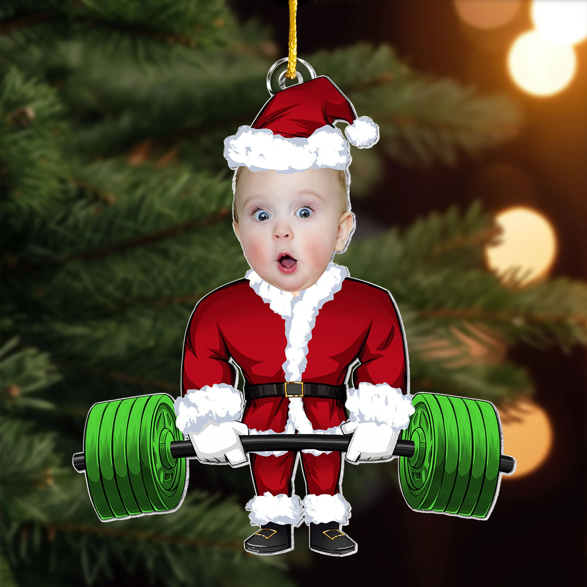 Deadlift Santa Funny Custom Face - Personalized Acrylic Photo Ornament - Image 5