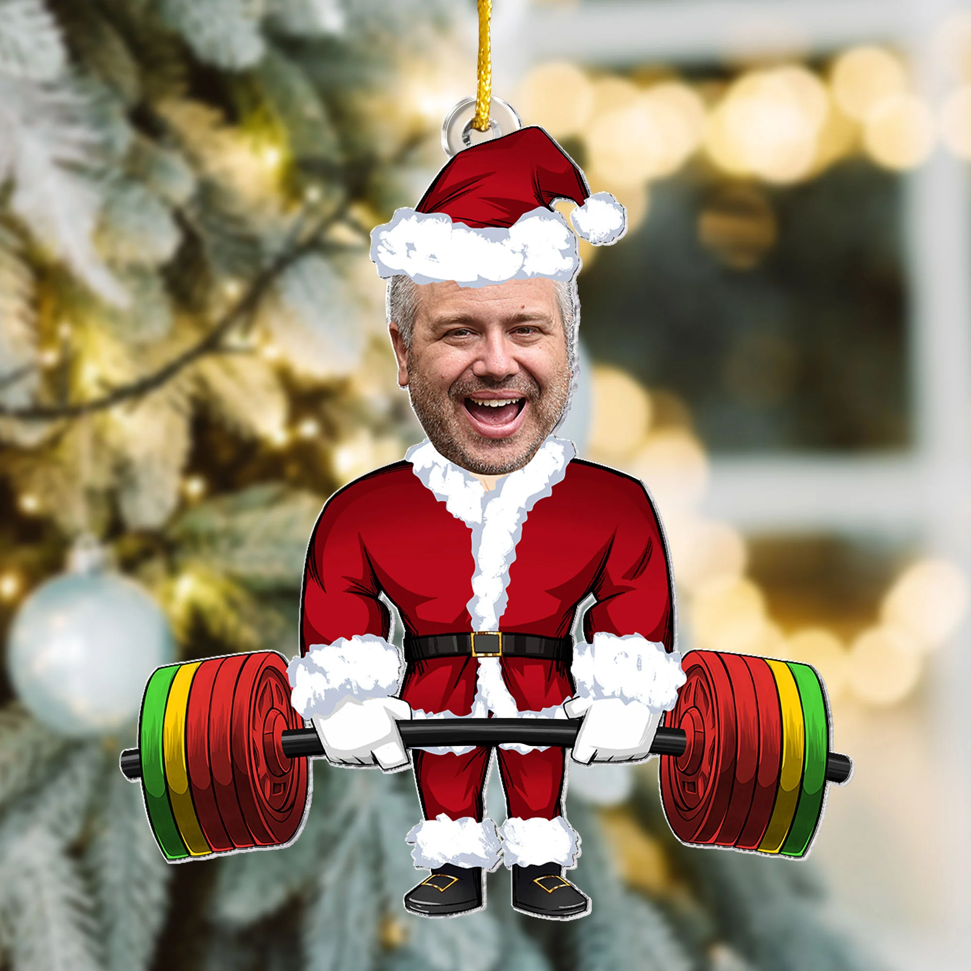 Deadlift Santa Funny Custom Face - Personalized Acrylic Photo Ornament - Image 7