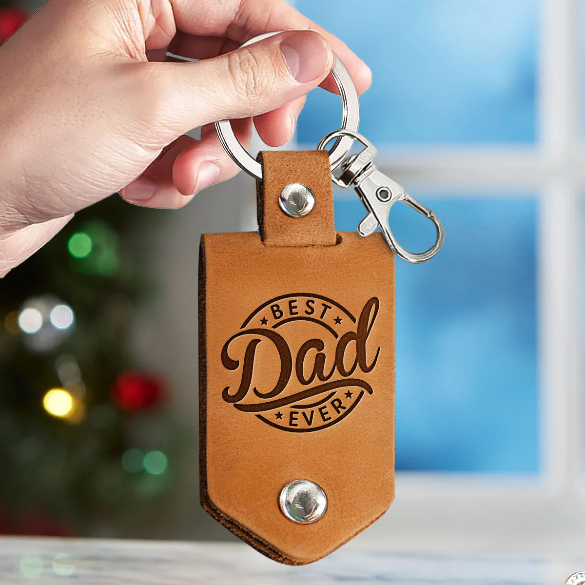 Dear Dad Great Job We're Awesome - Personalized Leather Photo Keychain - Image 4