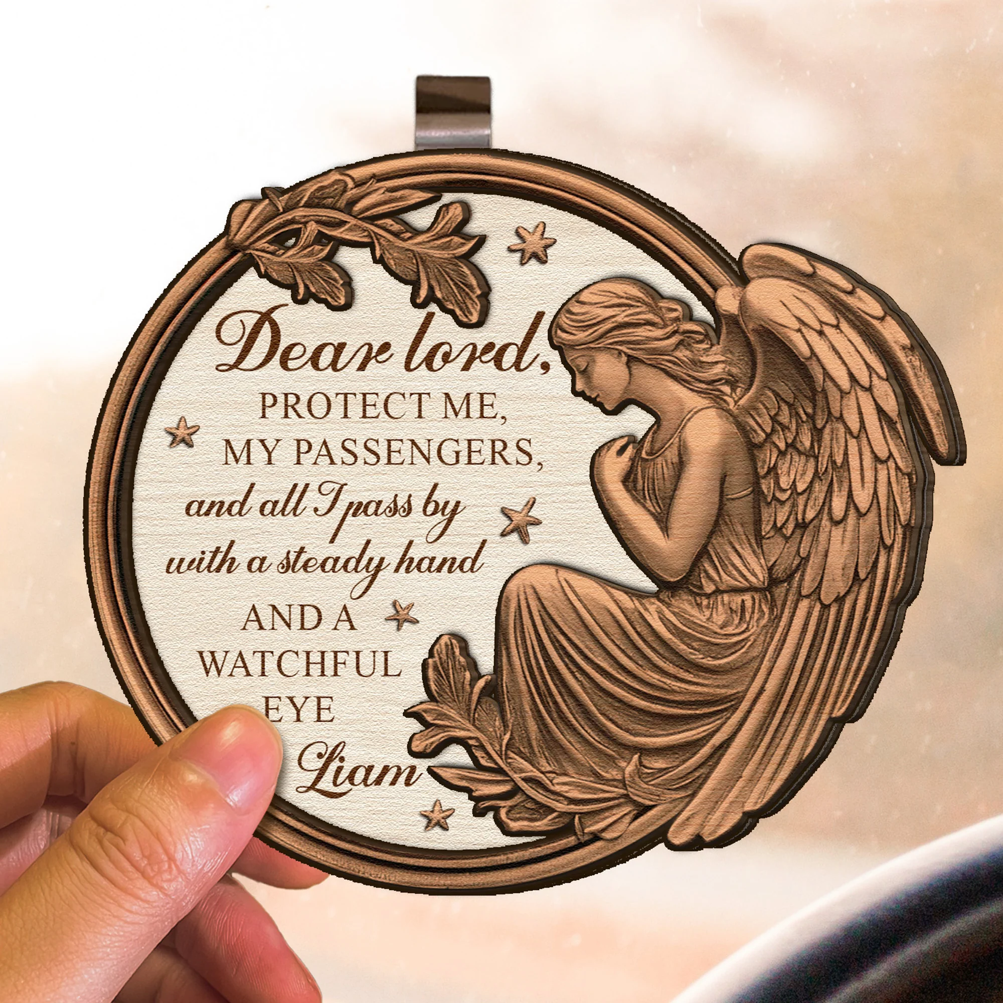 Dear Lord Protect Me And All I Pass By - Personalized Wooden Car Visor Clip - Image 2