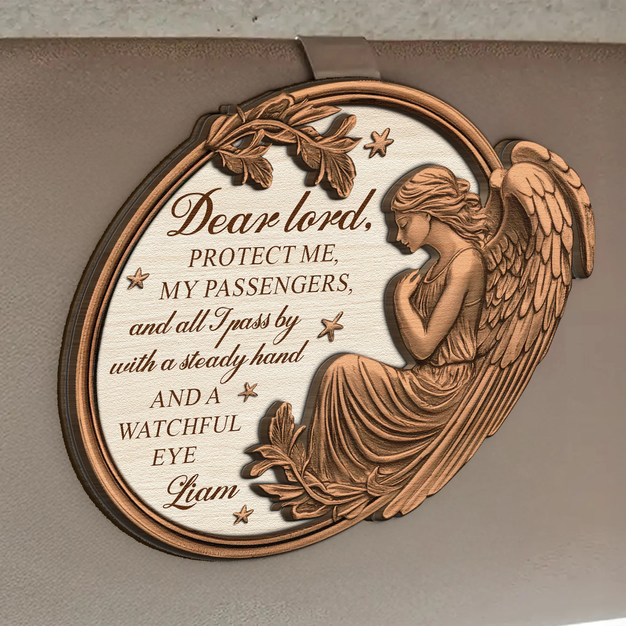 Dear Lord Protect Me And All I Pass By - Personalized Wooden Car Visor Clip - Image 3