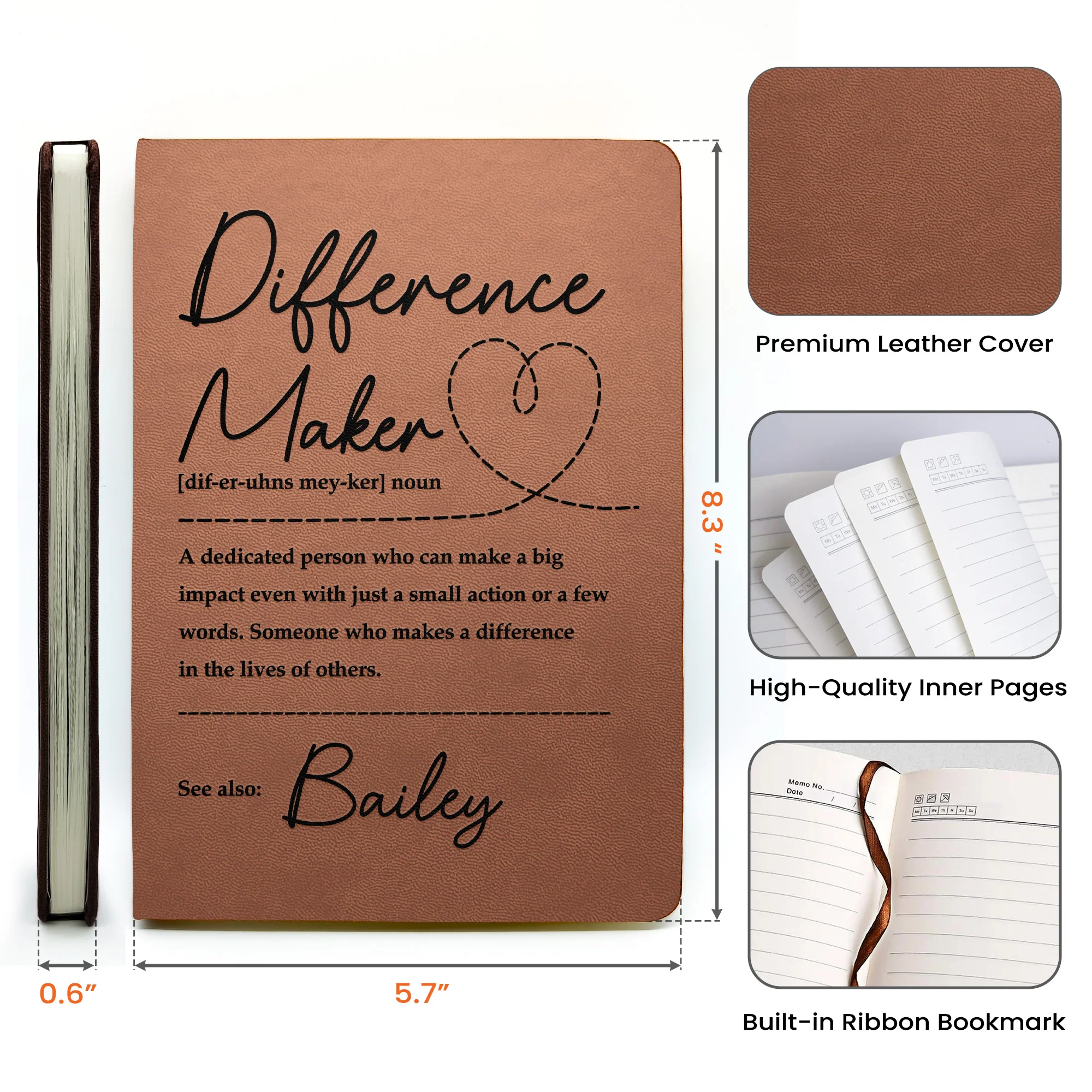 Difference Maker - Personalized Leather Journal - Image 5