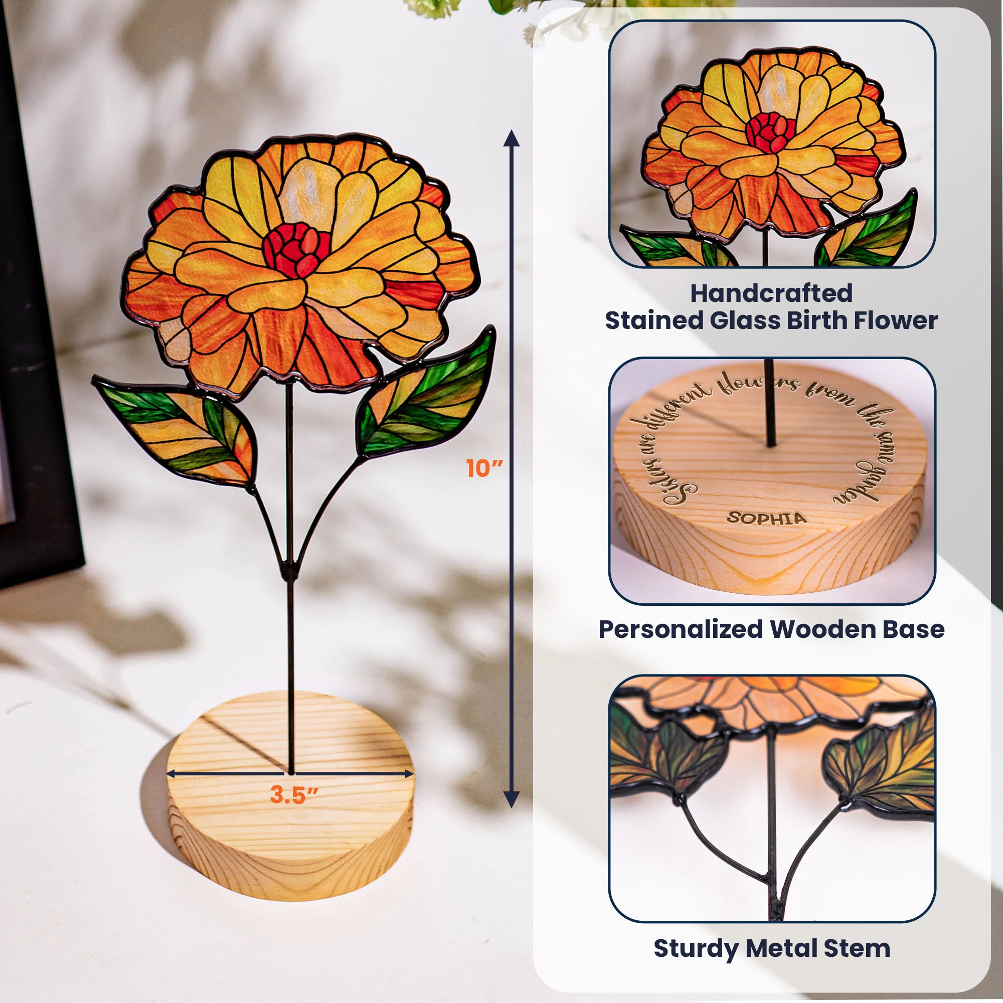 Different Flowers From Same Garden - Custom Stained Glass Birth Flower Suncatcher - Image 6