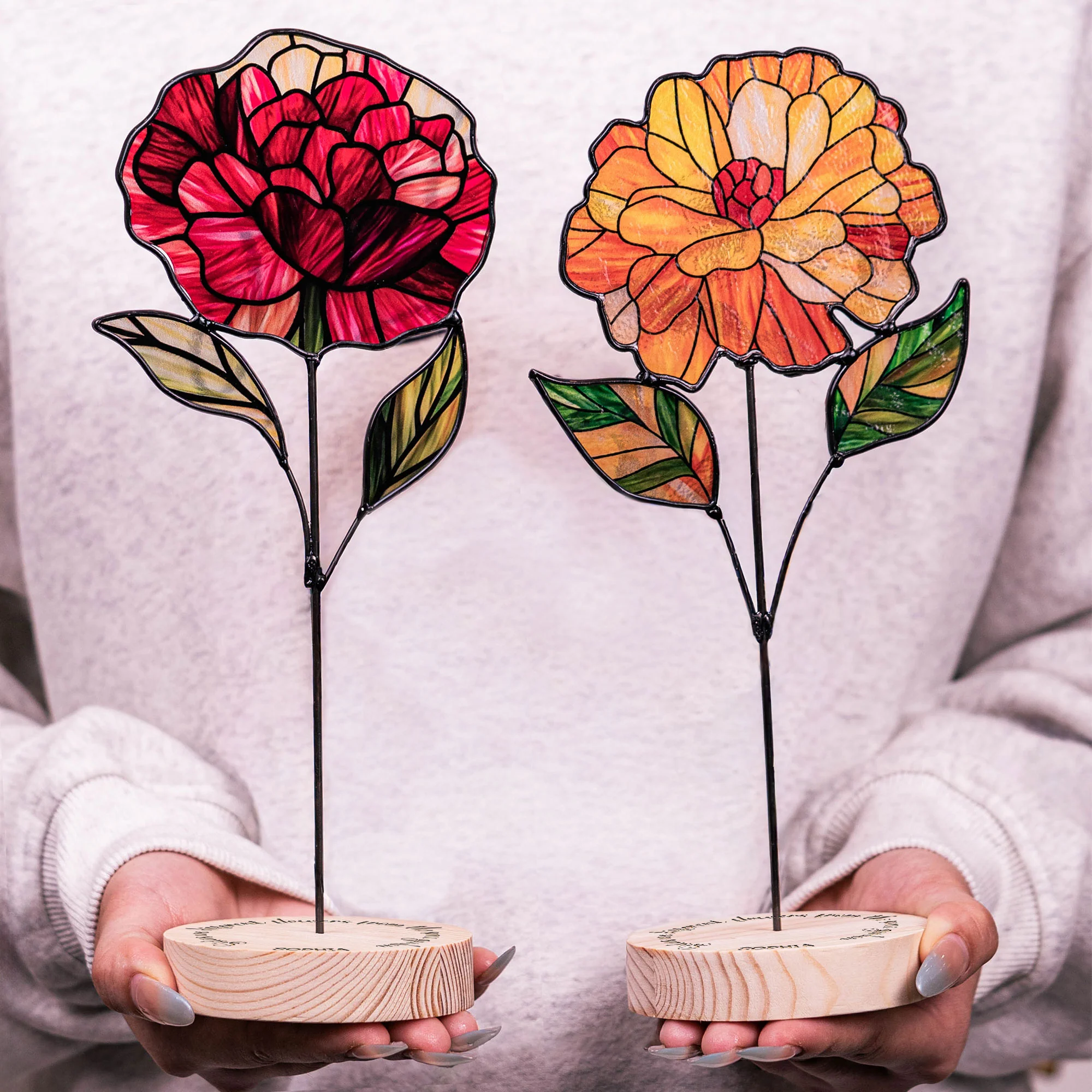 Different Flowers From Same Garden - Custom Stained Glass Birth Flower Suncatcher - Image 7