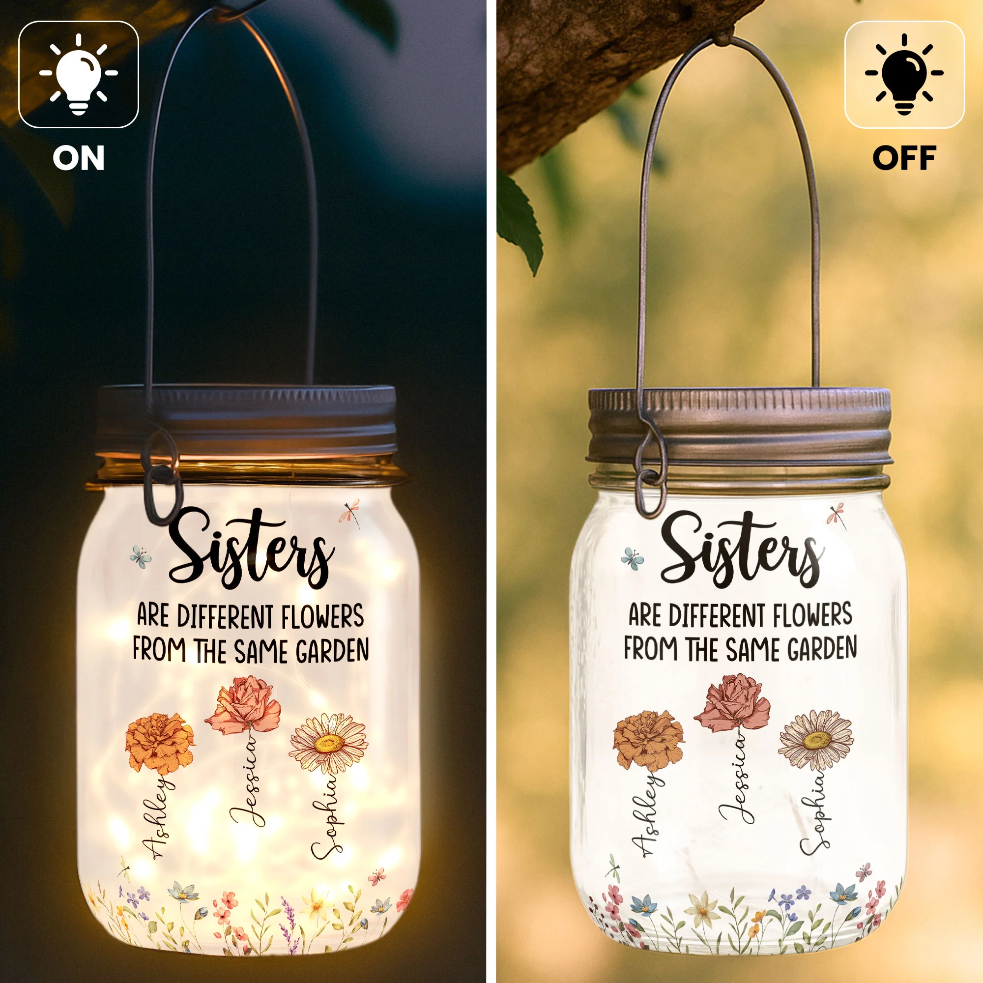 Different Flowers From Same Garden - Personalized Solar Mason Jar Light - Image 2