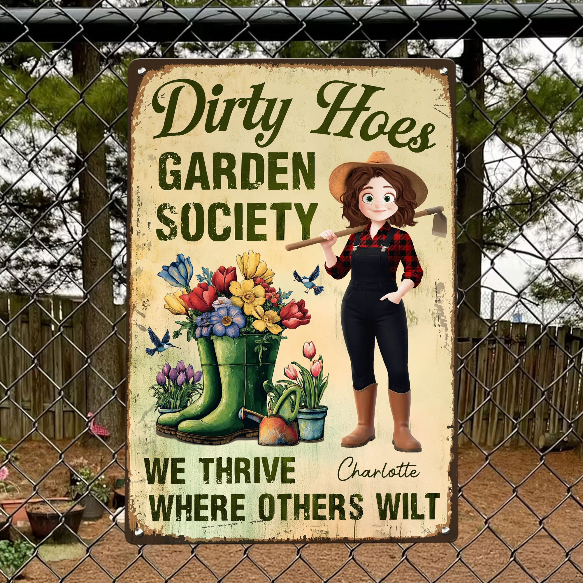 Dirty Hoes Garden Society We Thrive Where Others Wilt - Personalized Metal Sign - Image 3