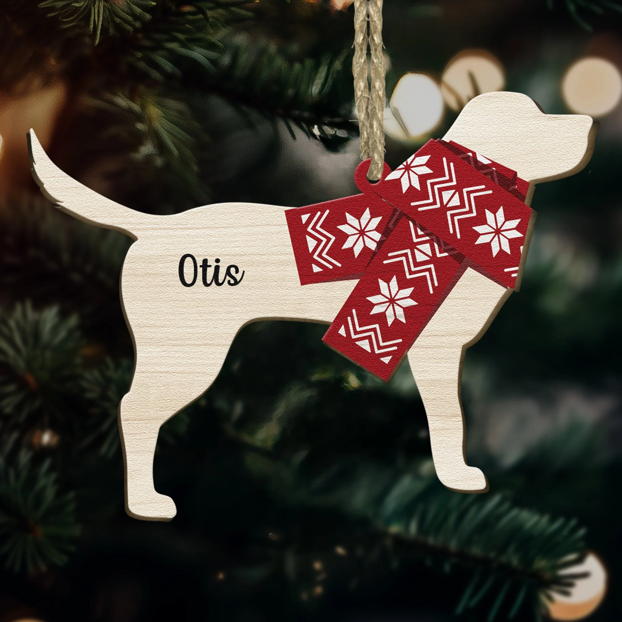 Dog Christmas - Personalized Wooden Ornament - Image 2