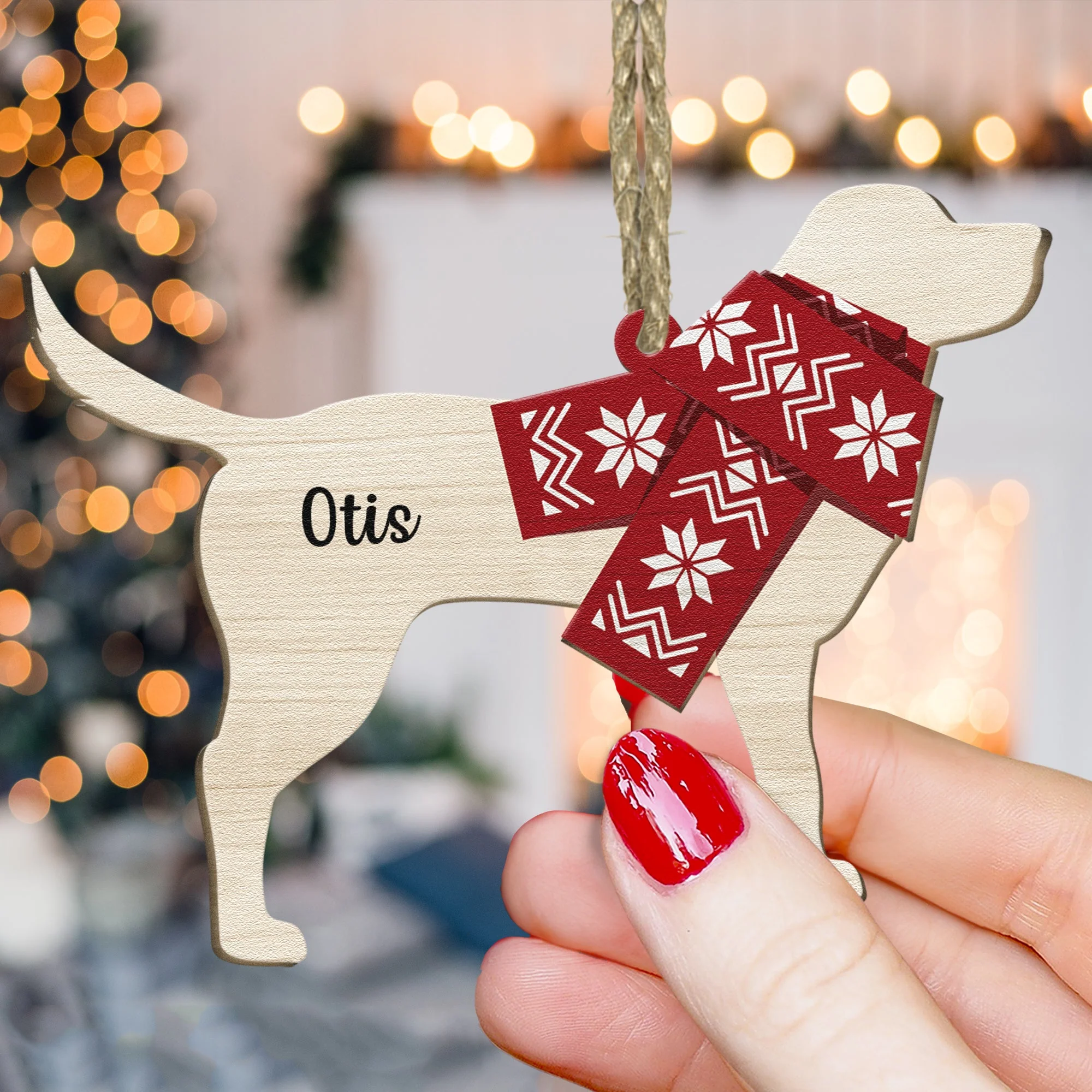 Dog Christmas - Personalized Wooden Ornament - Image 3