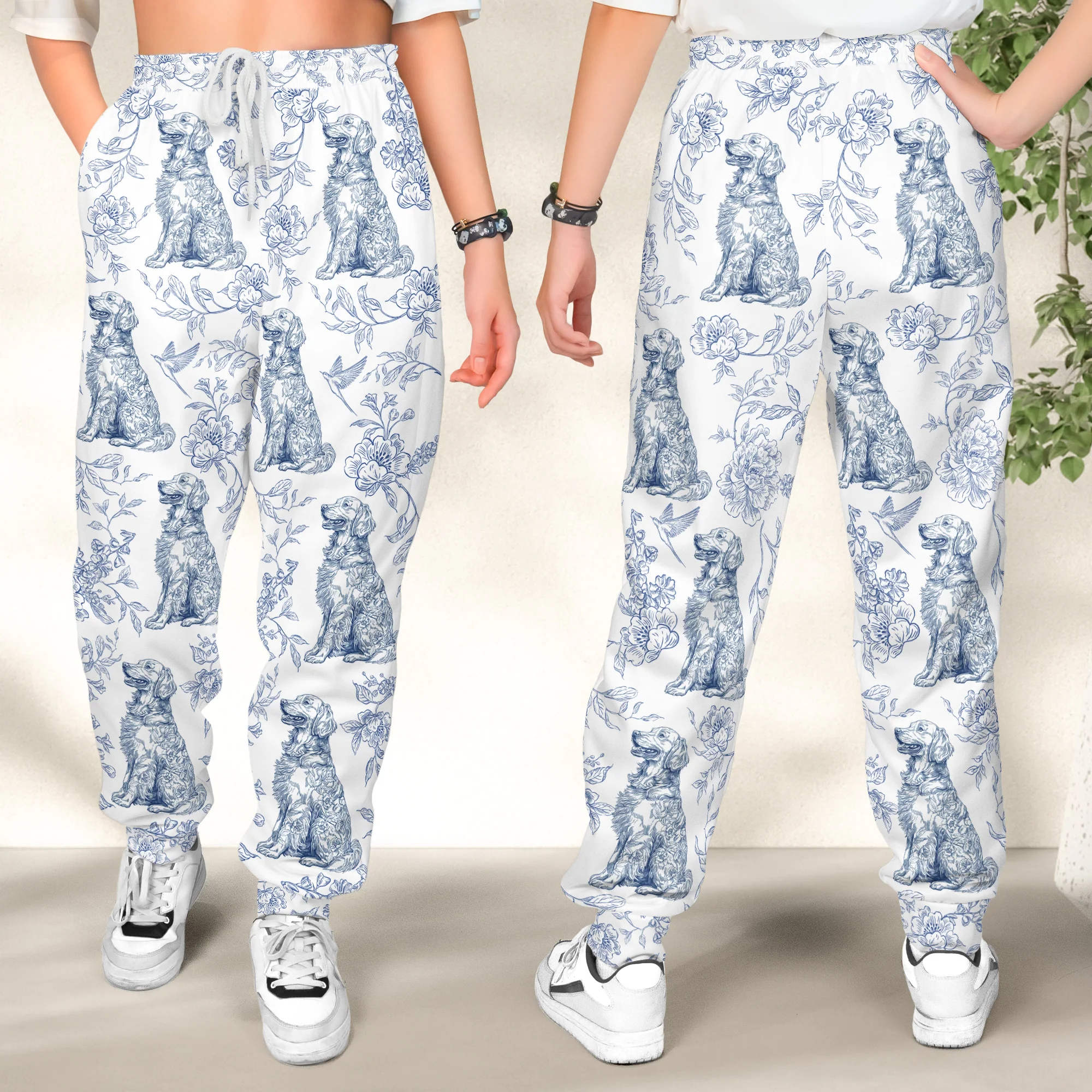 Dog Custom Breeds Toile De Jouy Floral Pattern French Style - Personalized Sweatpants - Image 2