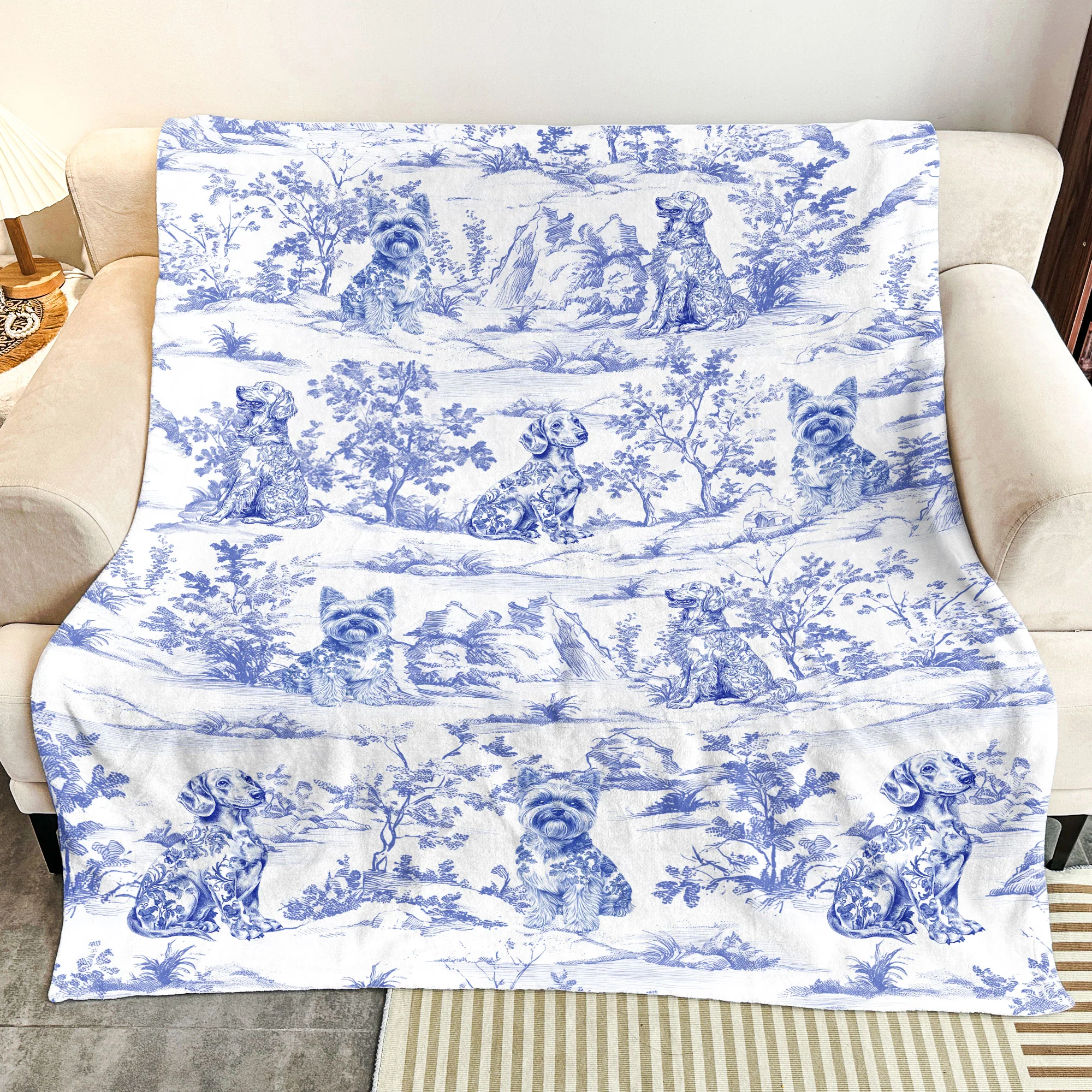 Dog Custom Breeds Toile De Jouy French Style - Personalized Blanket - Image 3
