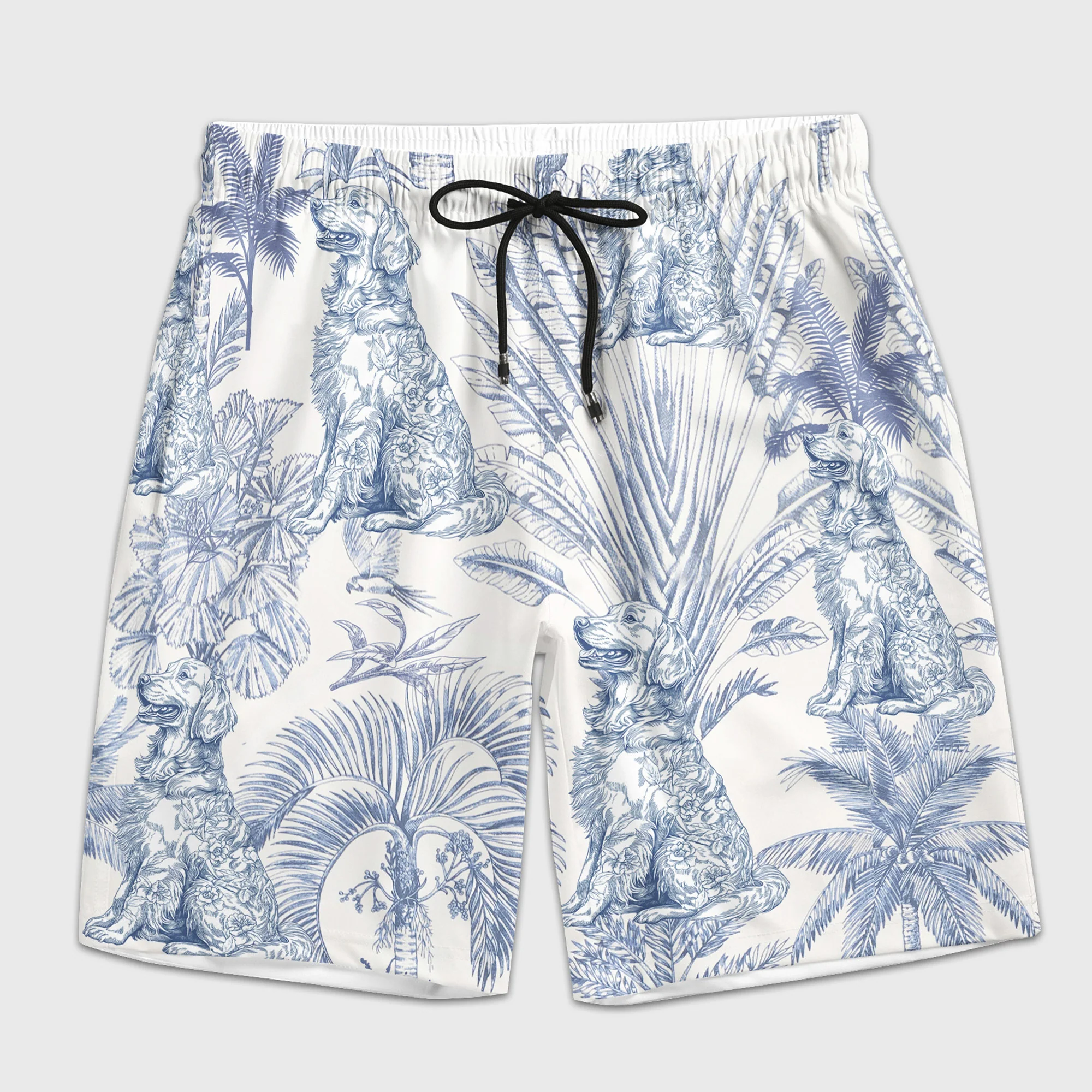 Dog Custom Toile De Jouy French Style Chinoiserie - Personalized Men's Beach Shorts - Image 2