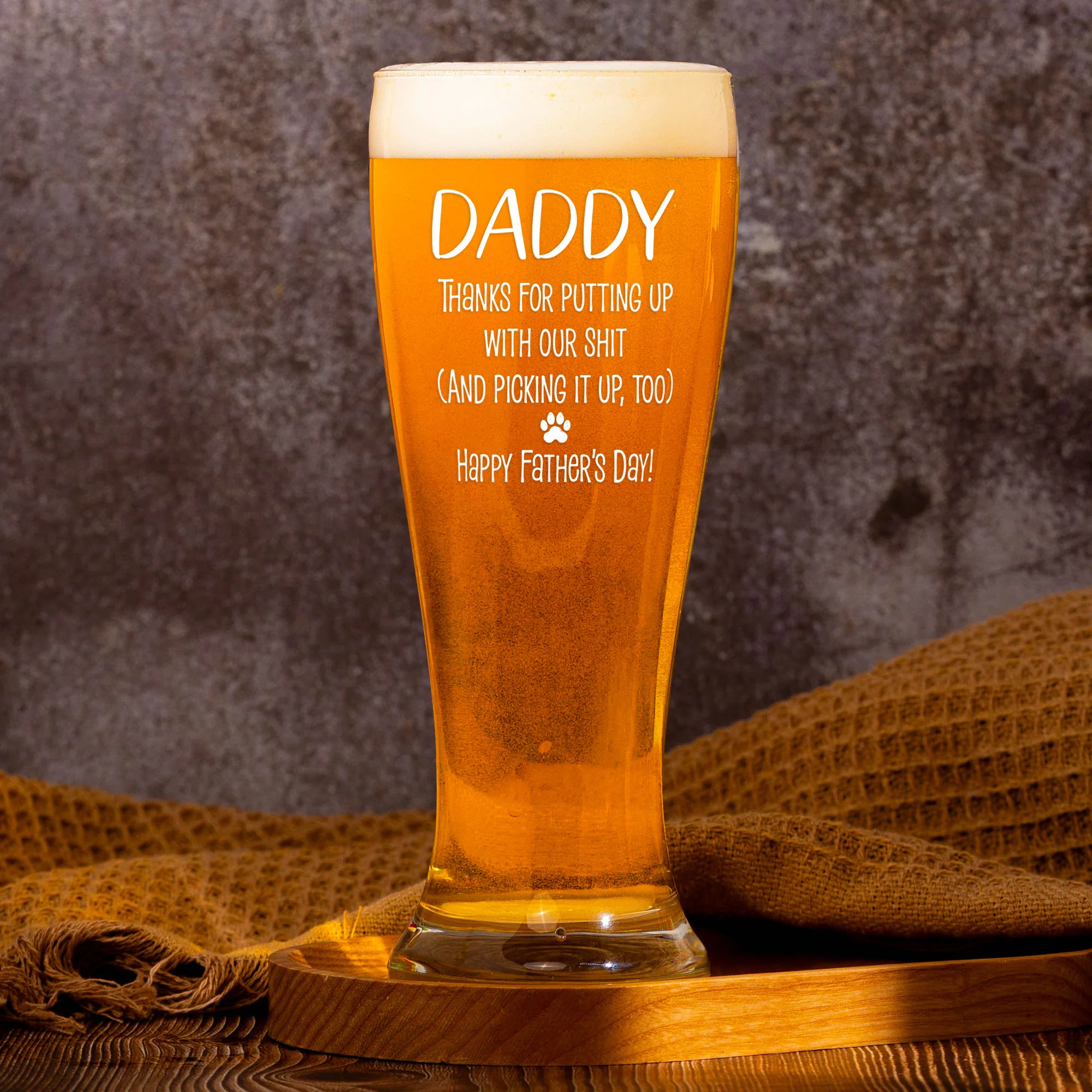 Dog Dad Thanks For Putting Up With My Sh!t - Personalized Pilsner Glass - Image 2
