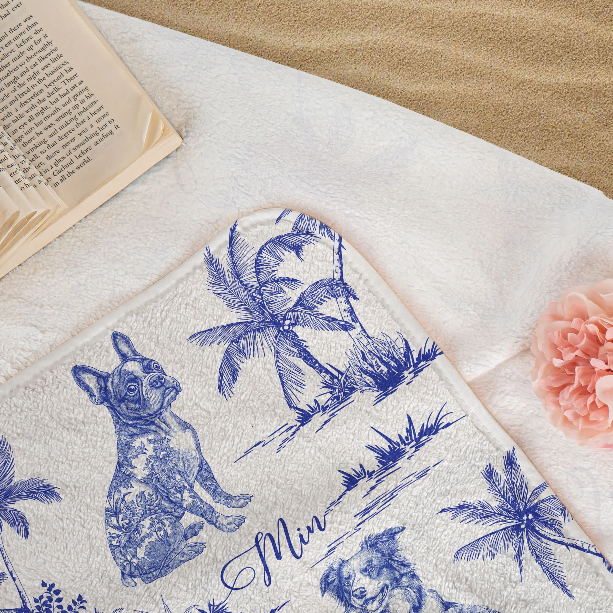 Dog Floral Toile De Jouy Chinoiserie French - Personalized Quick-Dry Beach Towel - Image 5