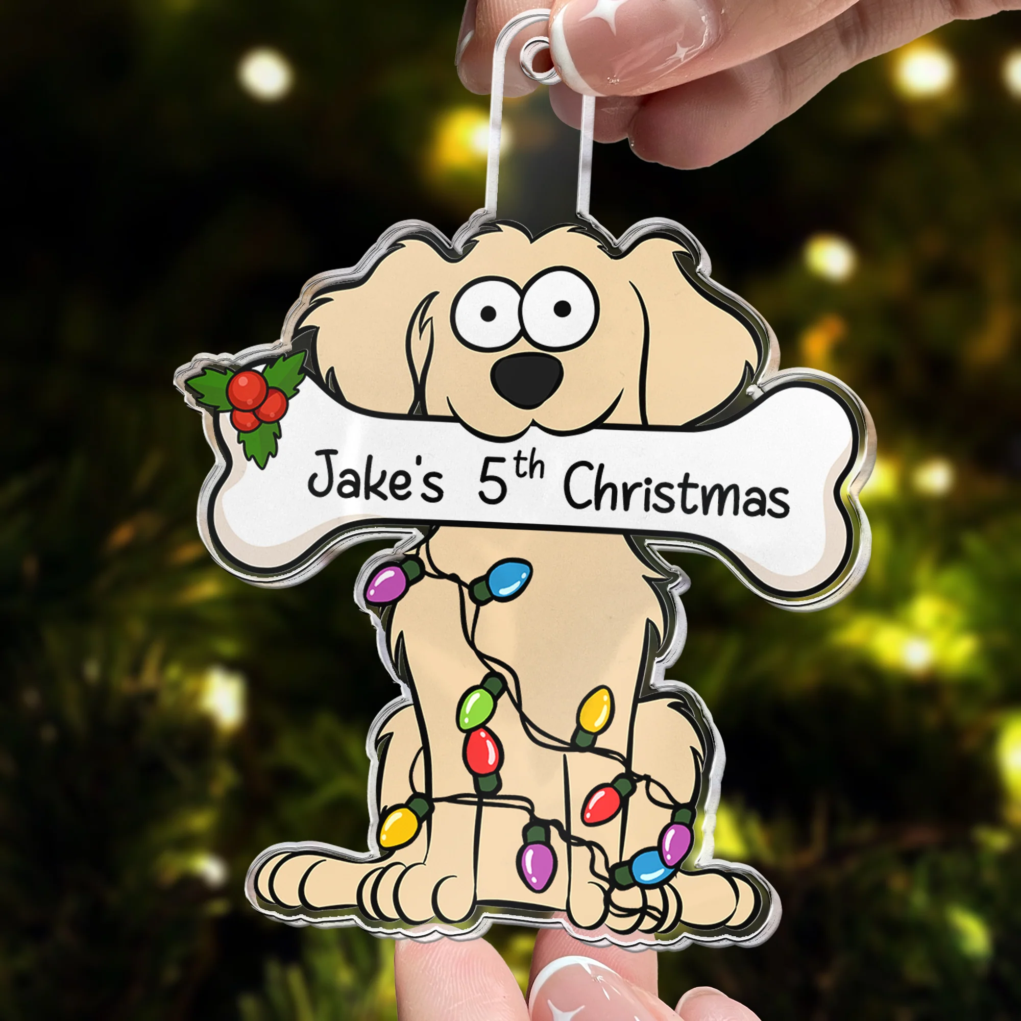 Dog Holding A Bone 1St Christmas - Personalized Acrylic Ornament - Image 2