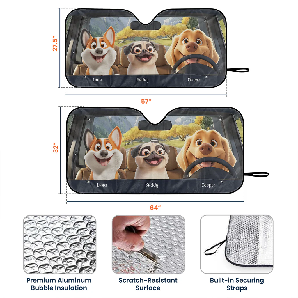 Dog In The Car Funny - Personalized Car Sun Shade - Image 6