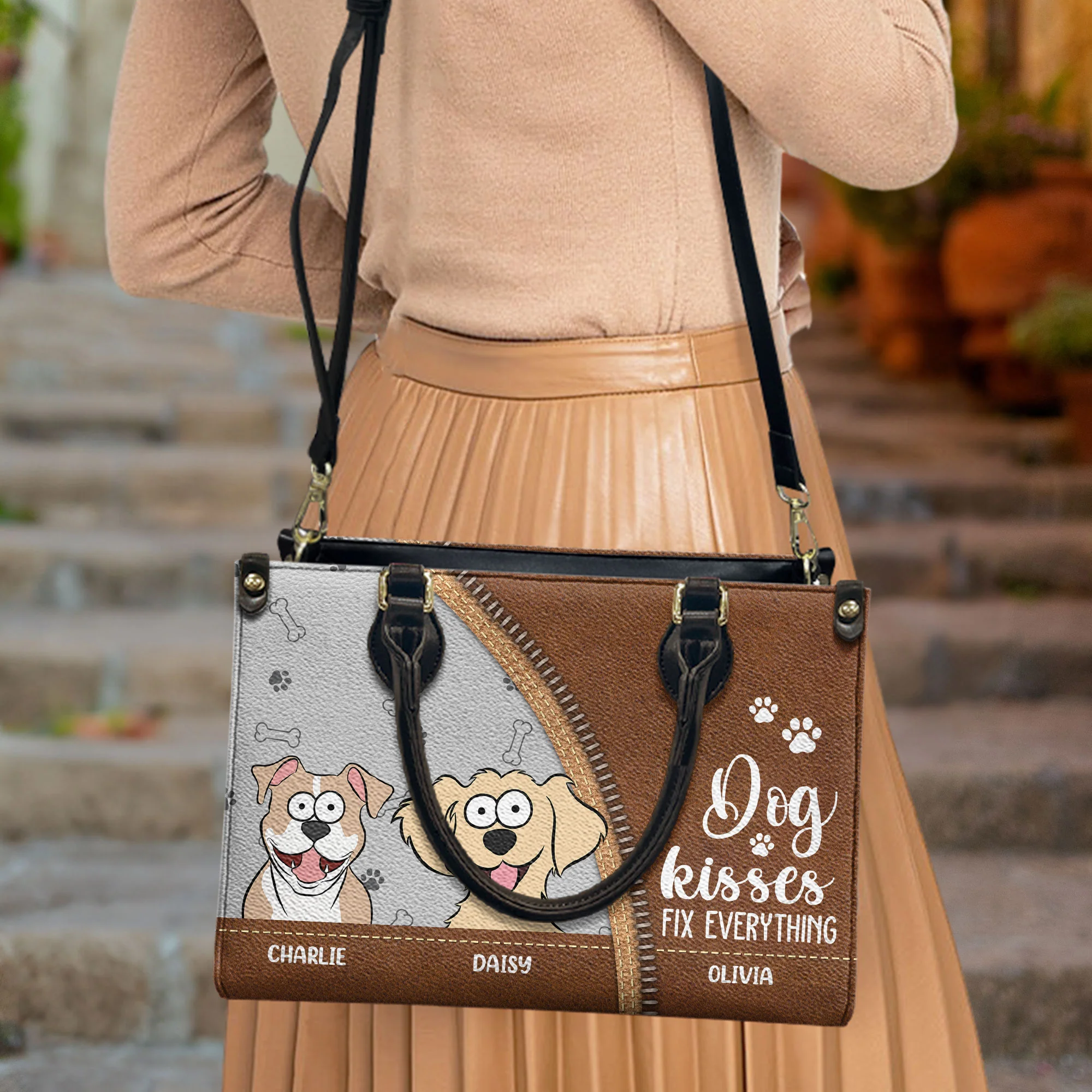 Dog Kisses Fix Everything  - Personalized Leather Bag - Image 3