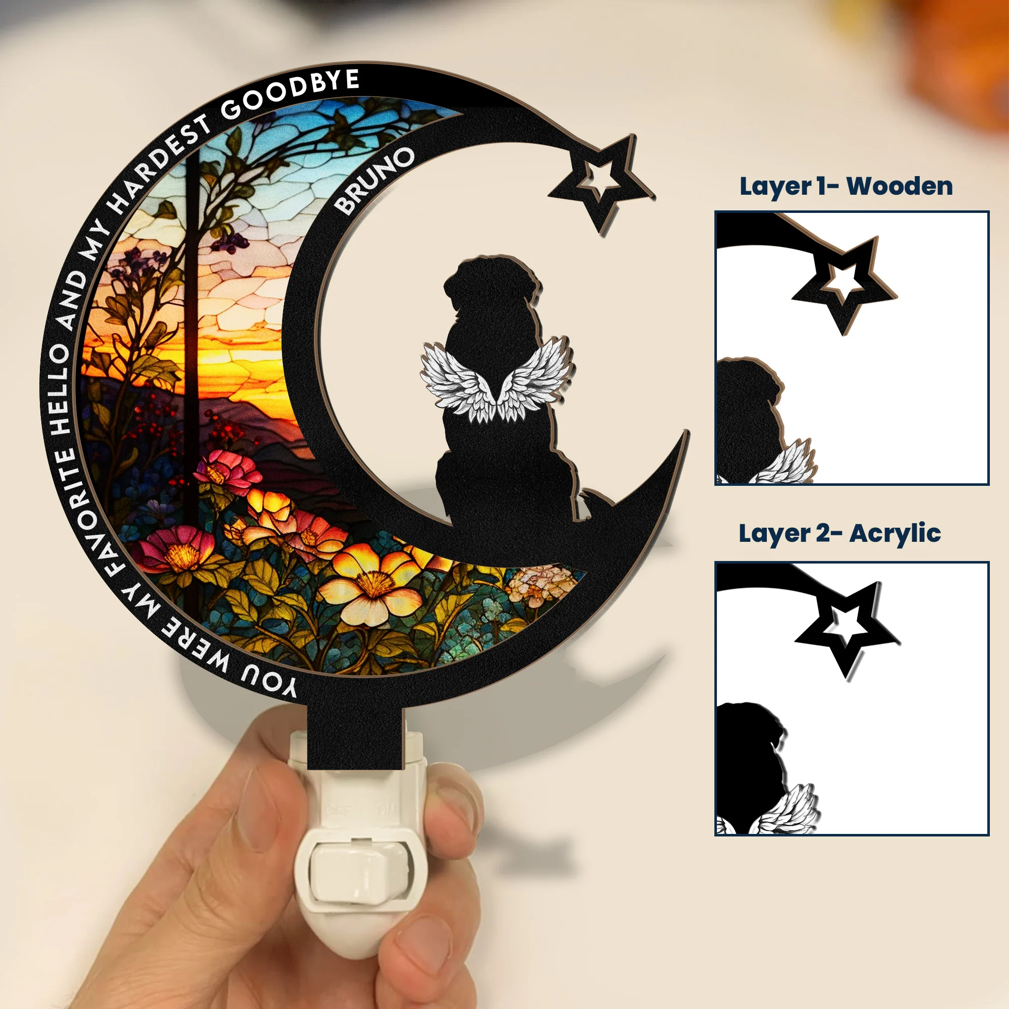 Dog Loss You Were My Favorite Hello - Personalized Wood And Acrylic Night Light - Image 2