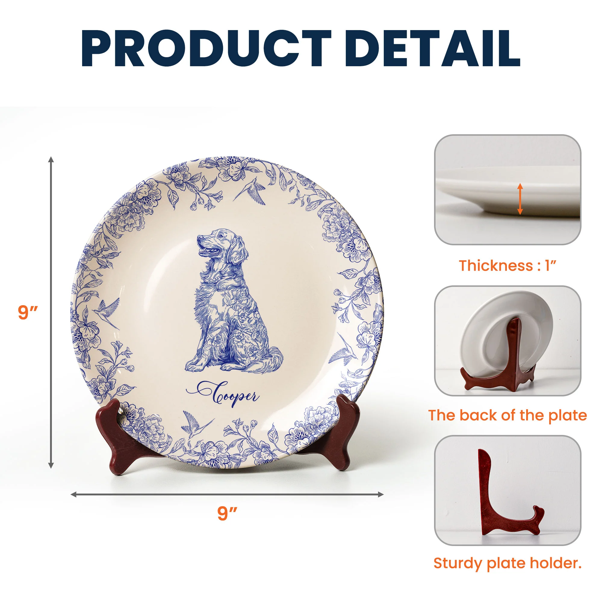 Dog Lover Custom Gift Chinoiserie Toile De Jouy Style - Personalized Ceramic Plate - Image 5