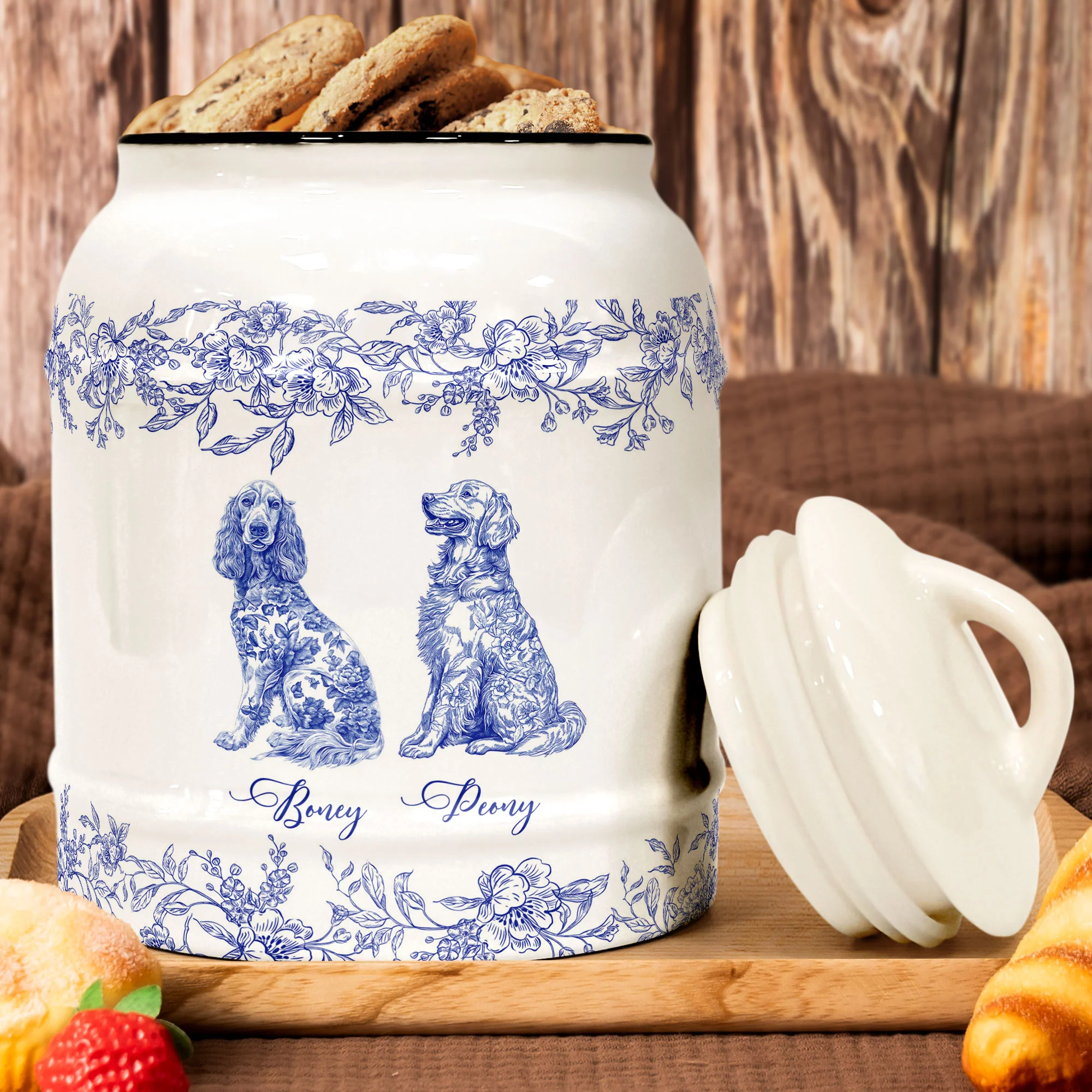 Dog Lover Gift Custom Chinoiserie Toile De Jouy - Personalized Cookie Jar