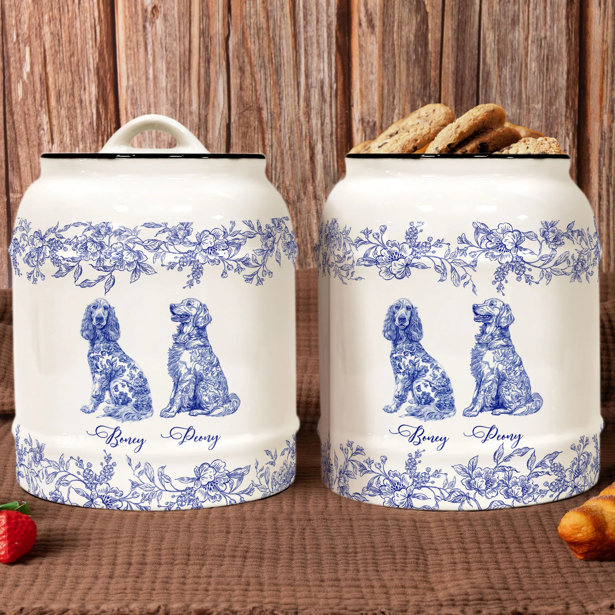 Dog Lover Gift Custom Chinoiserie Toile De Jouy - Personalized Cookie Jar - Image 2