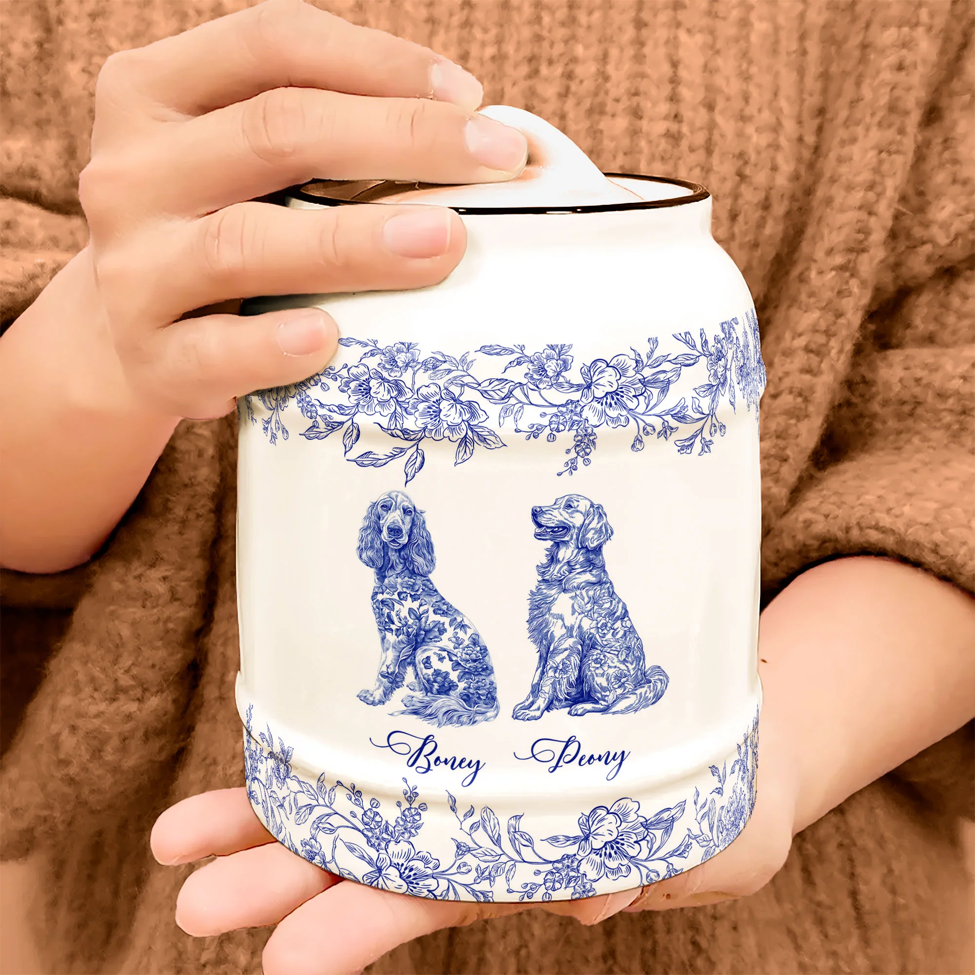 Dog Lover Gift Custom Chinoiserie Toile De Jouy - Personalized Cookie Jar - Image 4