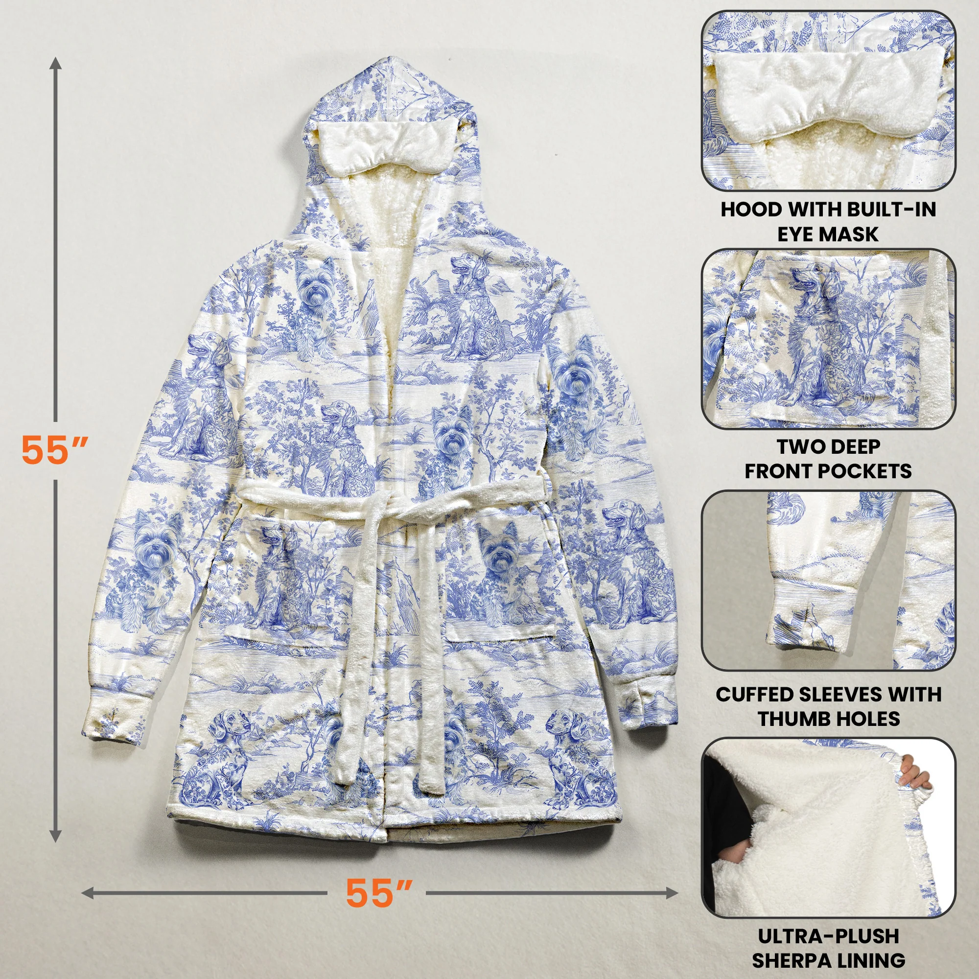 Dog Lover Gift Toile De Jouy Floral French Style Dog Mom - Personalized Hooded Robe - Image 5