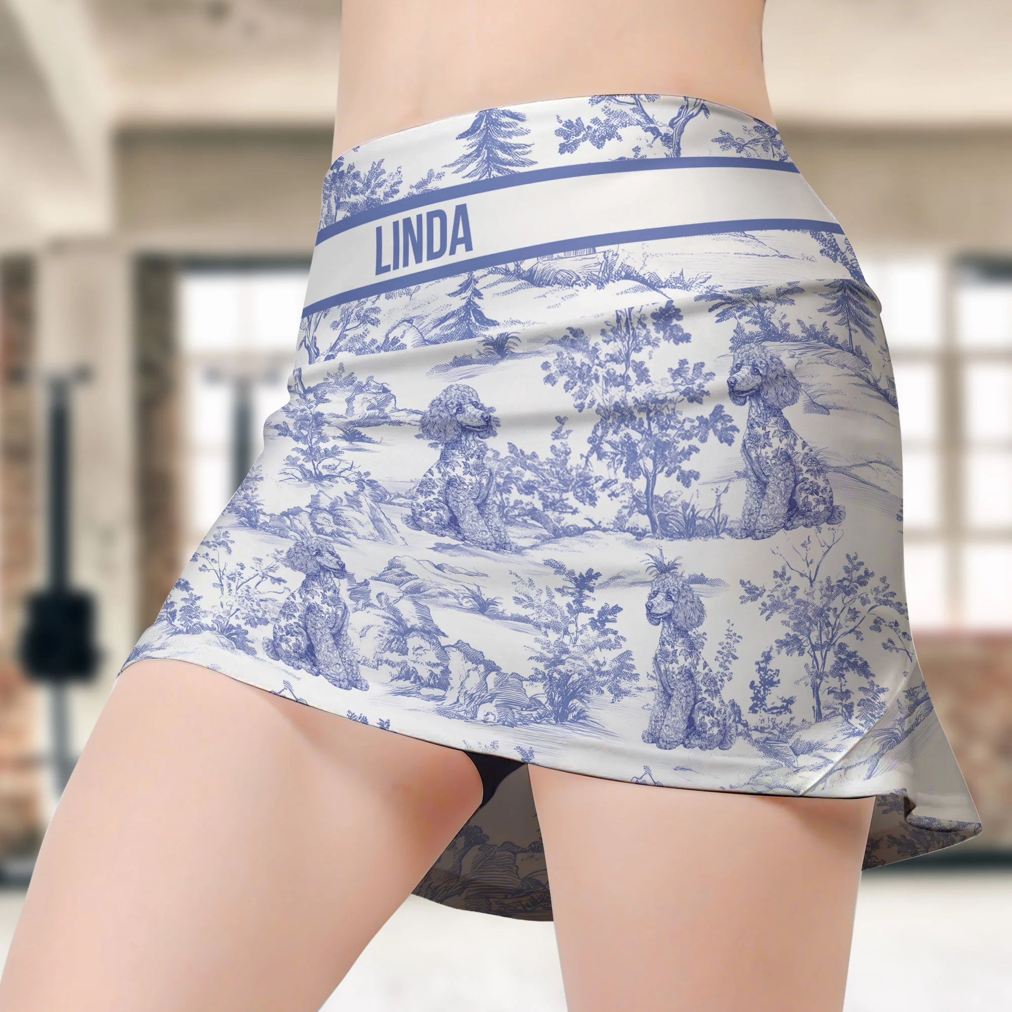 Dog Lover Gift Toile de Jouy French Style - Custom Women's Skorts With Pockets - Image 5