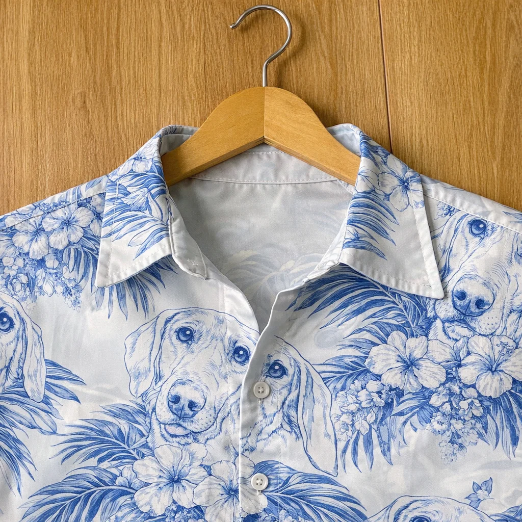 Dog Lovers Toile De Jouy Style Custom Photo - Personalized Hawaiian Shirt - Image 4