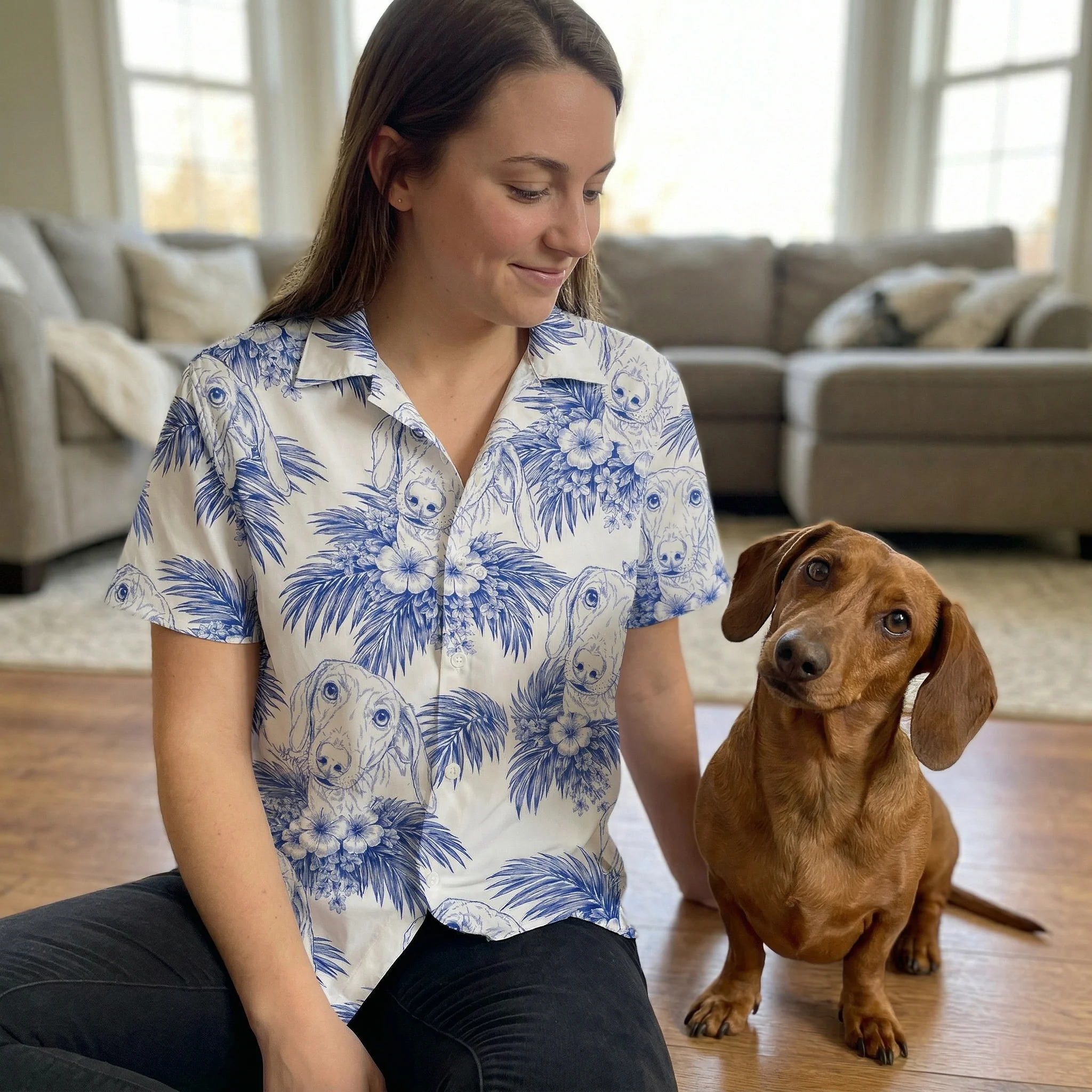 Dog Lovers Toile De Jouy Style Custom Photo - Personalized Hawaiian Shirt - Image 8