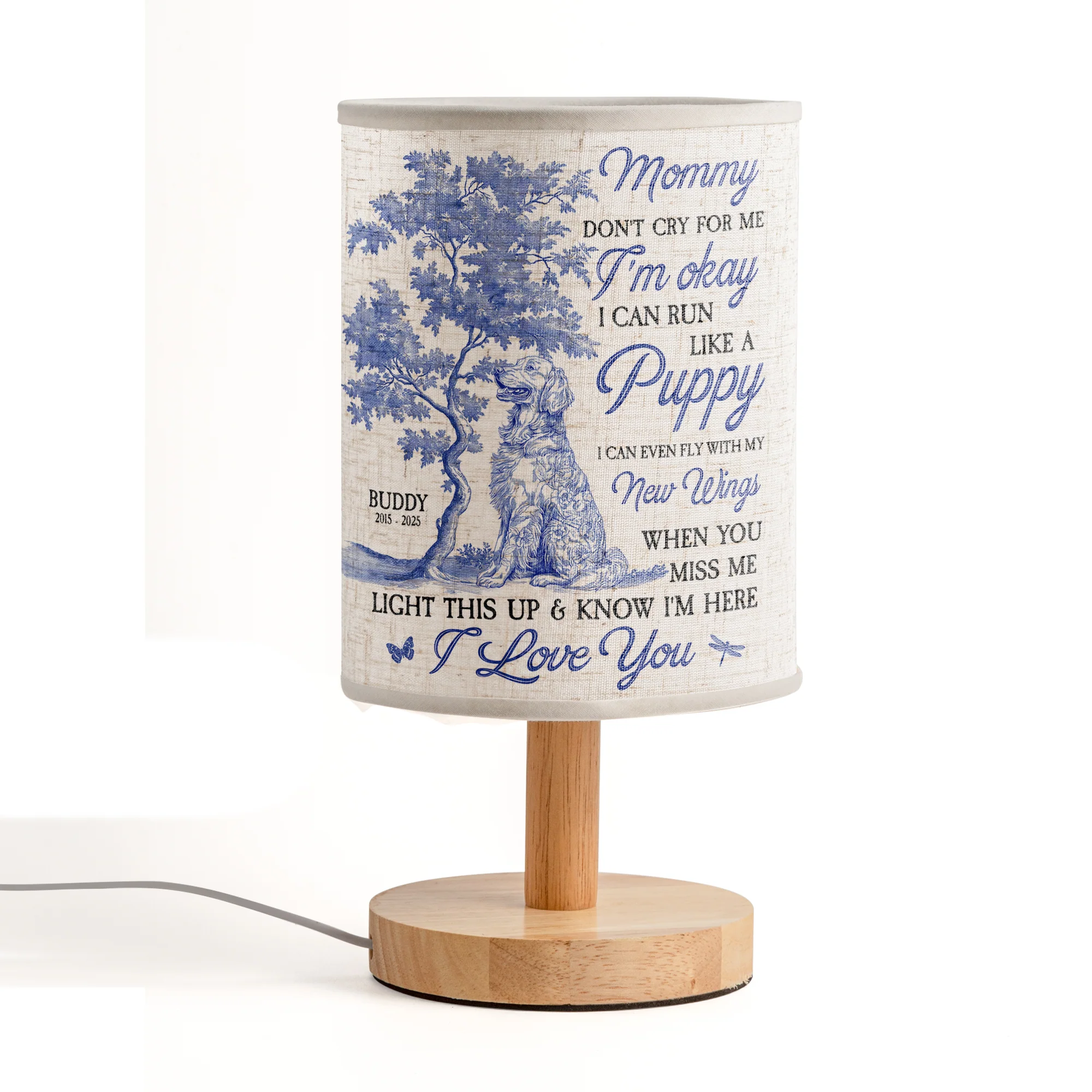 Dog Memorial Gift Don't Cry For Me Toile De Jouy - Personalized Fabric Lamp - Image 2