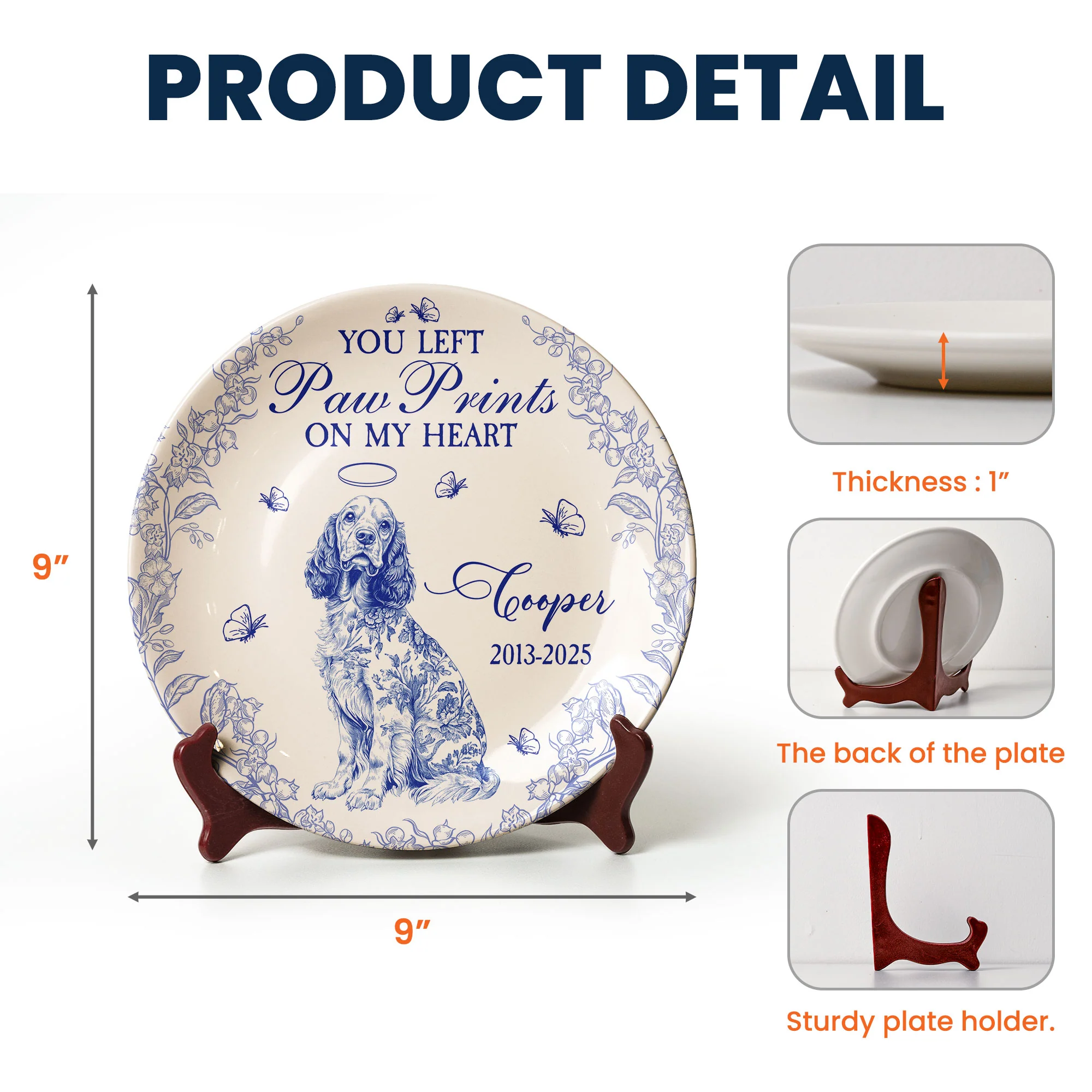 Dog Memorial Gift You Left Paw Prints Toile De Jouy - Personalized Ceramic Plate - Image 5