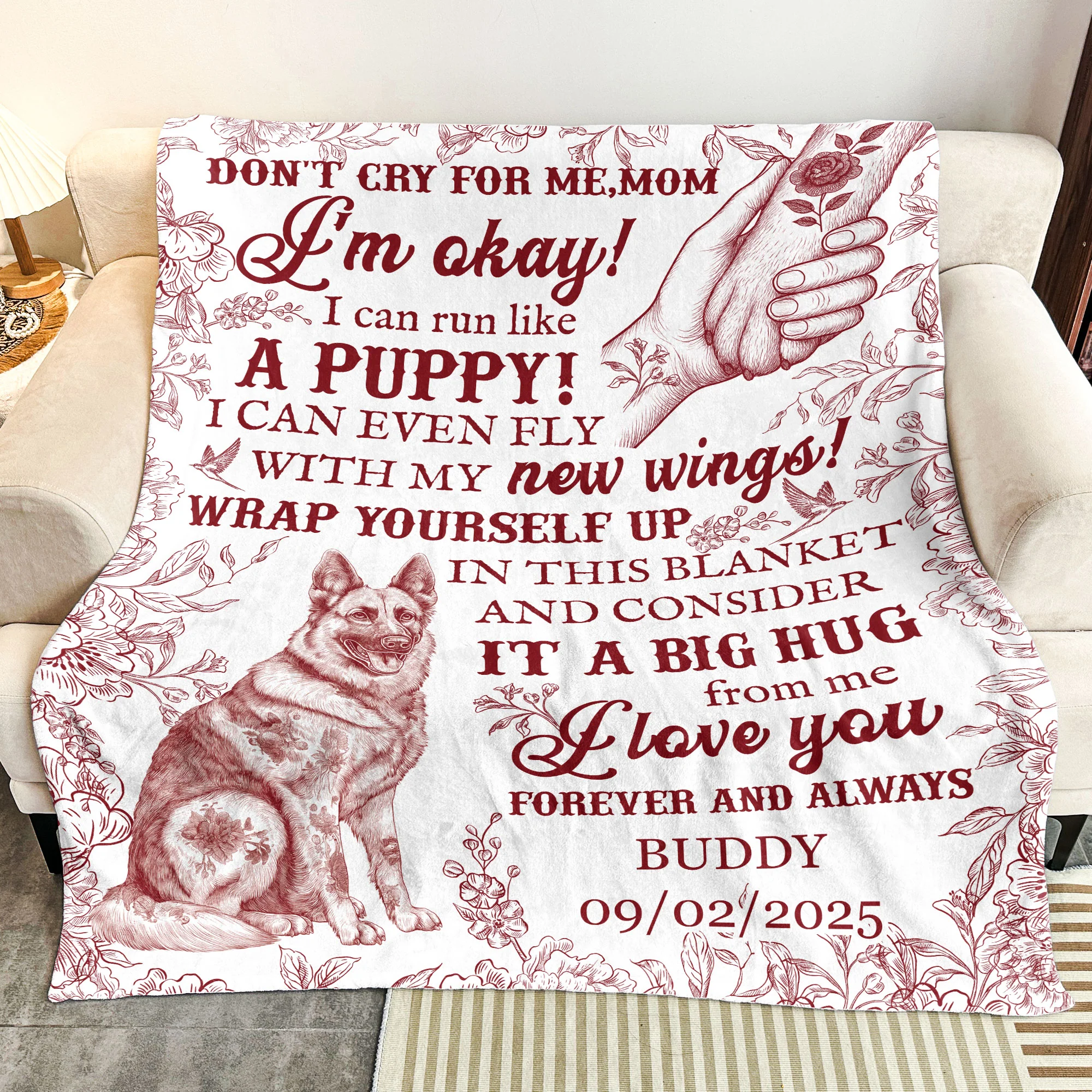 Dog Memorial Toile De Jouy French Chinoiserie - Personalized Blanket - Image 3