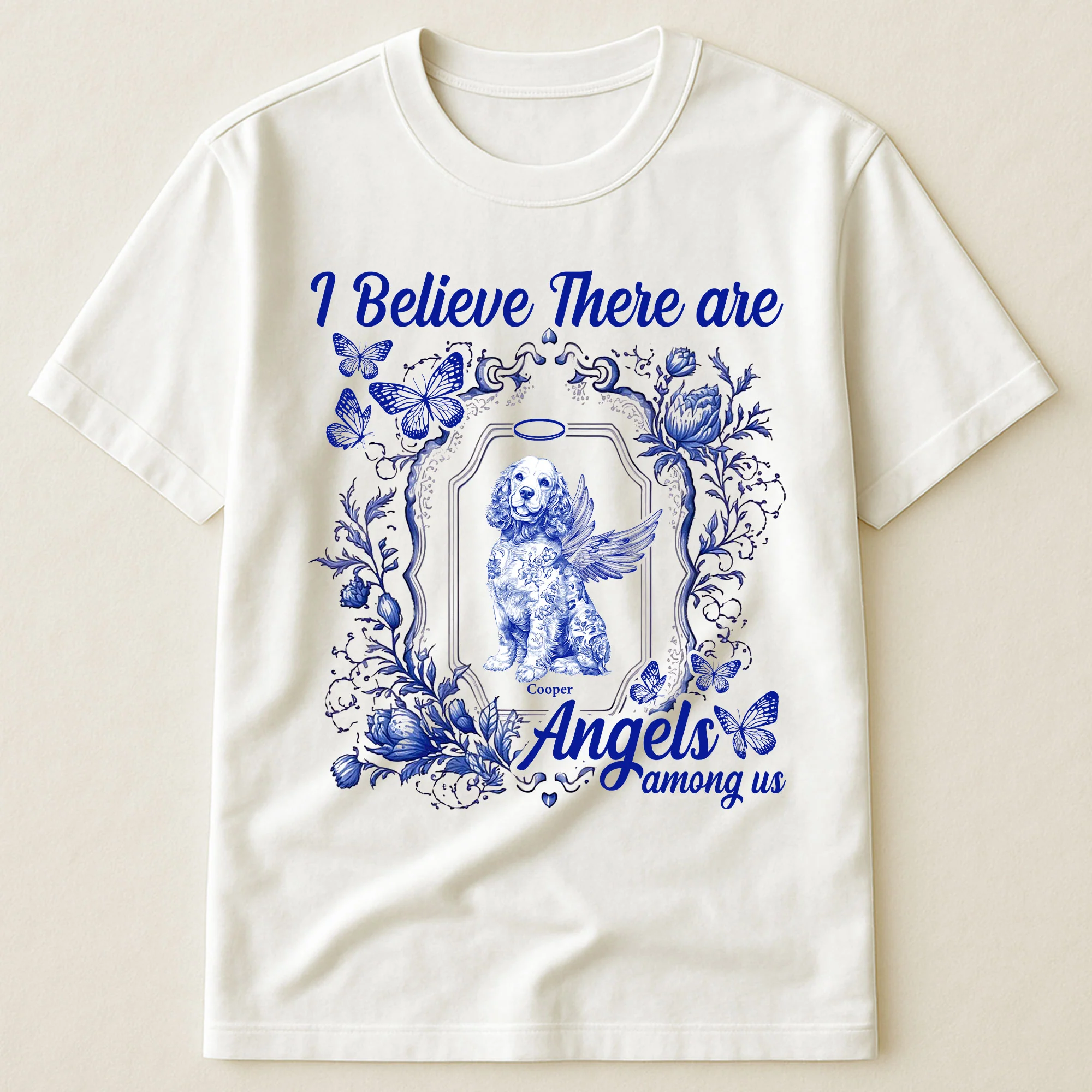 Dog Memorial Toile De Jouy I Believe There Are Angels Among Us - Personalized Shirt