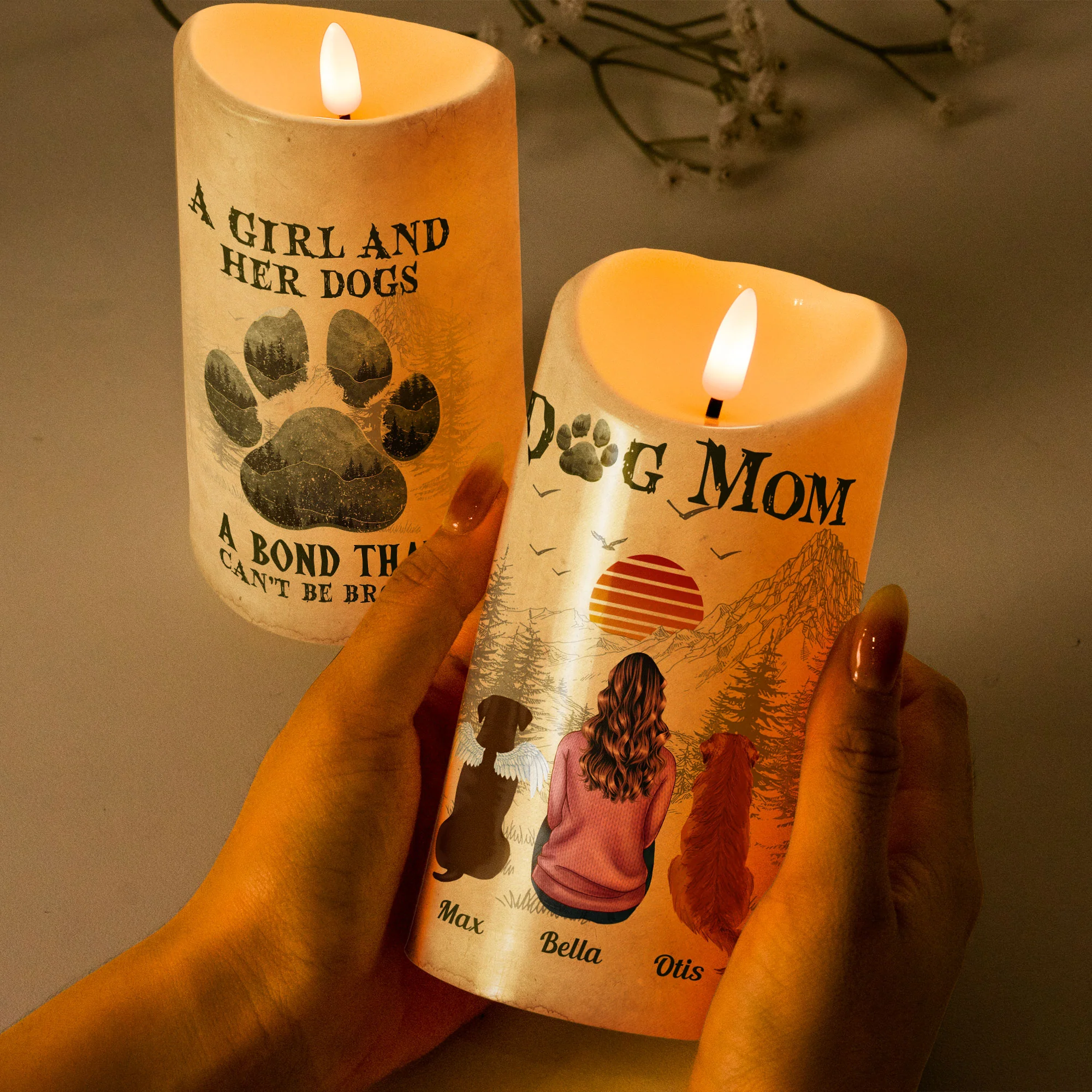 Dog Mom A Girl And Her Dogs Unbreakable Bond - Personalized LED Candle - Image 2