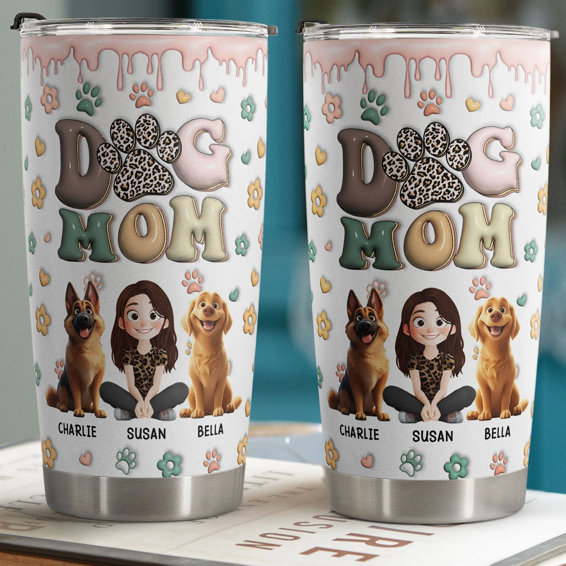 DOG MOM, DOG MAMA 3D Style Pattern - Personalized Tumbler Cup - Image 3
