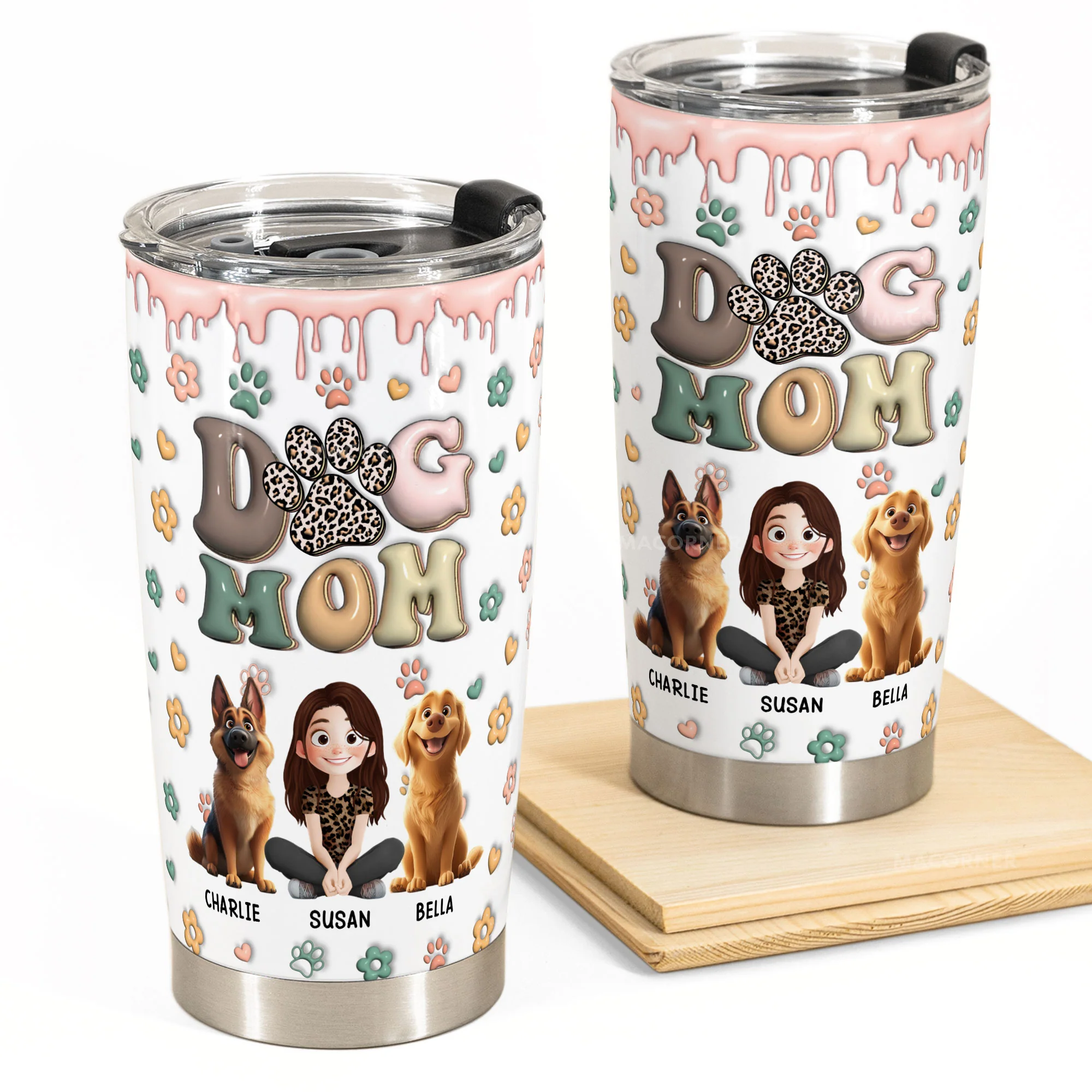 DOG MOM, DOG MAMA 3D Style Pattern - Personalized Tumbler Cup - Image 5