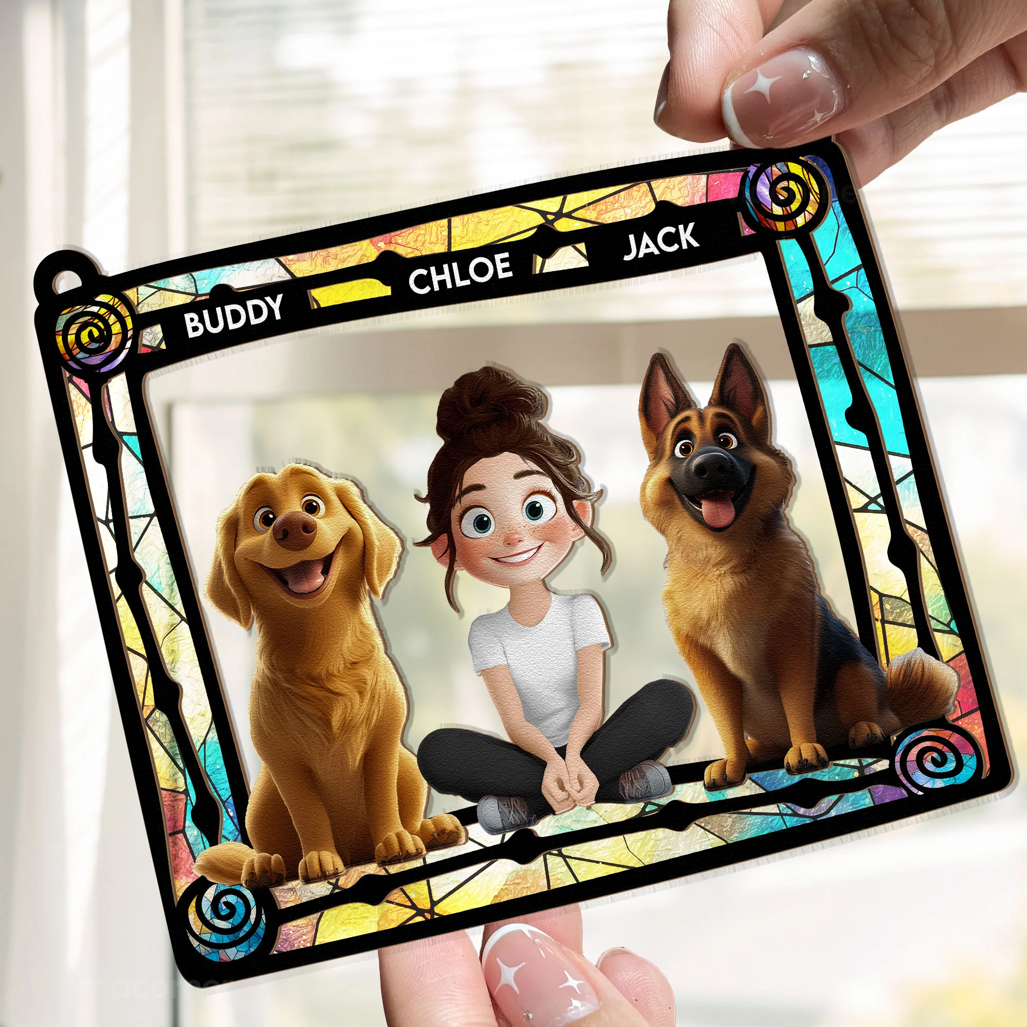 Dog Mom & Her Dogs - Personalized Window Hanging Suncatcher Ornament - Image 3