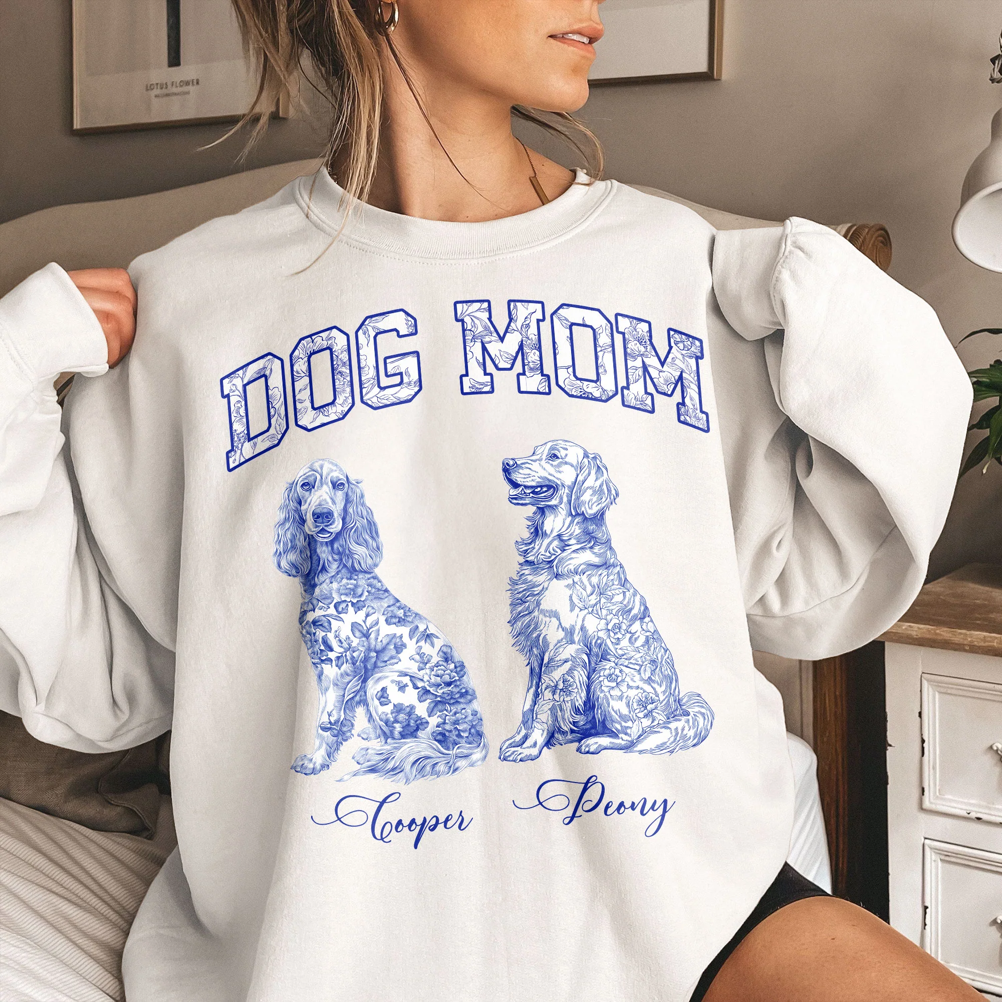 Dog Mom Toile De Jouy Chinoiserie Custom Dog Breeds - Personalized Shirt - Image 4