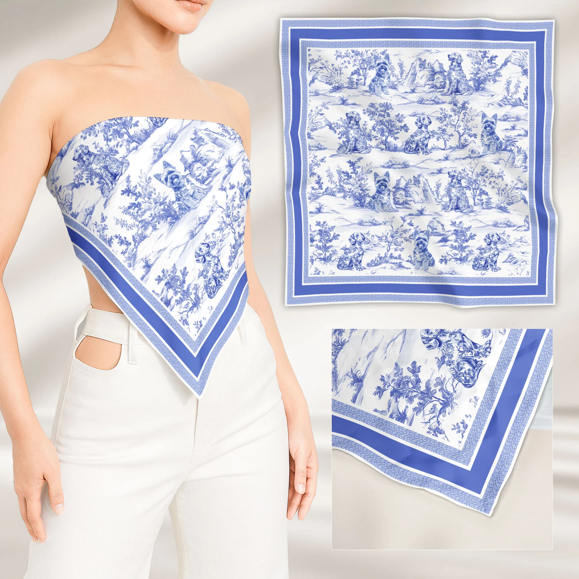 Dog Toile De Jouy Floral French Style Dog Mom Gift - Personalized Satin Scarf - Image 6