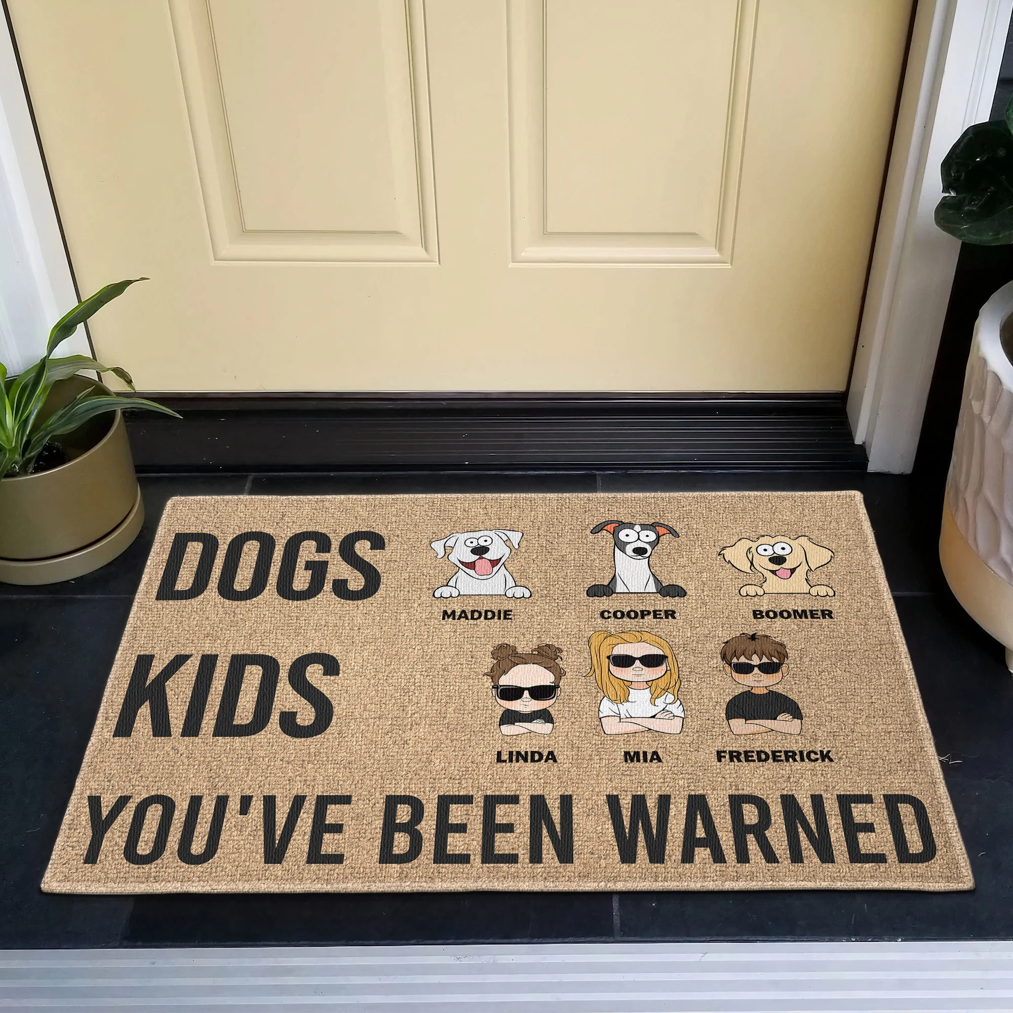Dogs, Kids, You've Been Warned - Personalized Doormat - Image 4