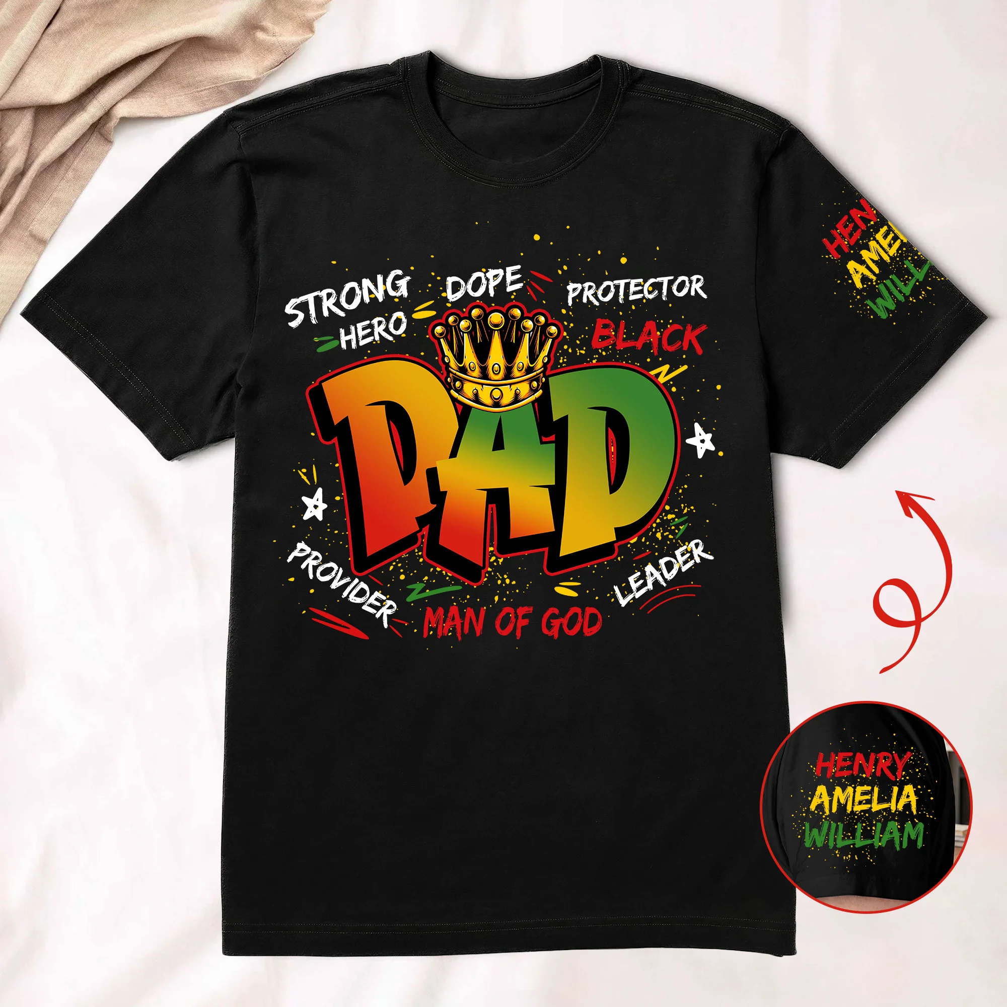 Dope Black Dad, Black Father Custom Kid Name Father's Day Gift - Personalized Shirt - Image 2