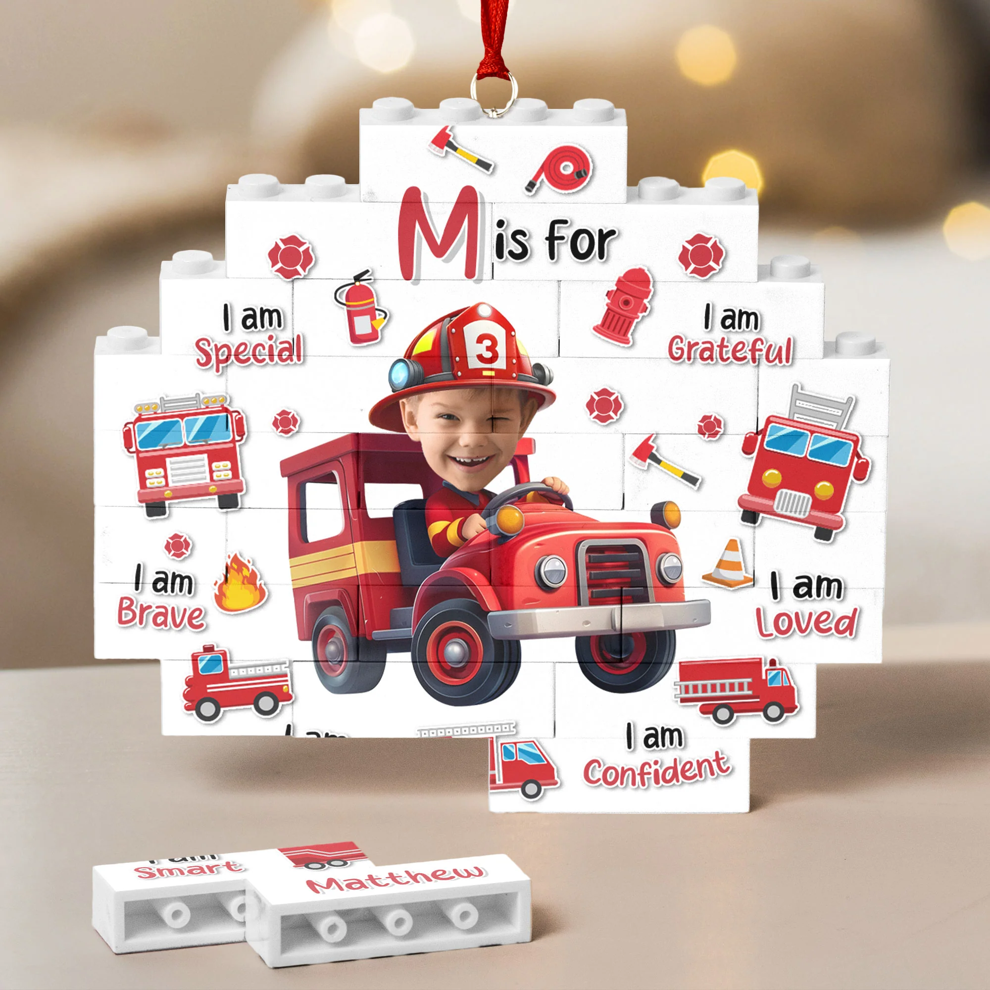 Dream Jobs - Firefighter For Boys, Girls - Custom Buildable Christmas Photo Ornament - Image 6