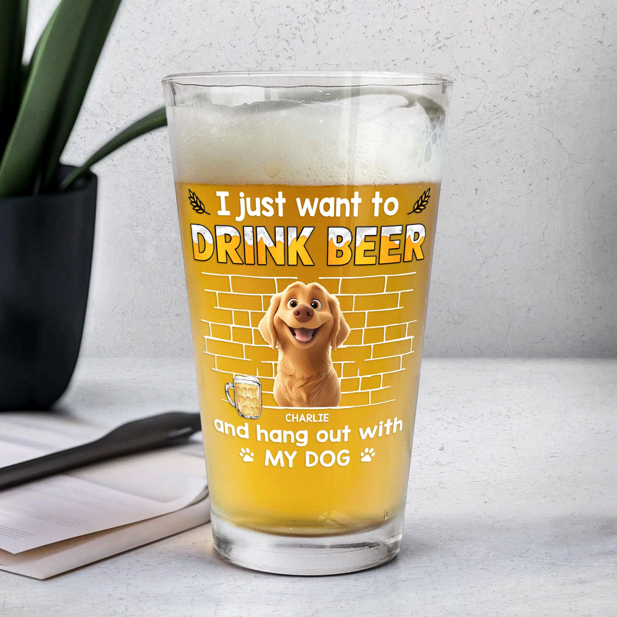 Drink Beer With My Dogs - Personalized Beer Glass - Image 4