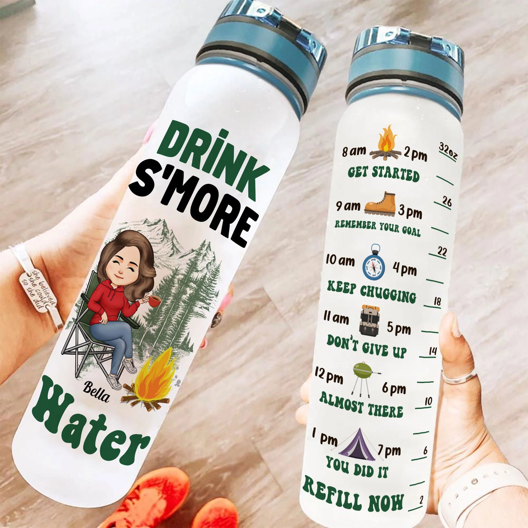 Drink S'More Water Camping Girl  - Personalized Water Tracker Bottle - Birthday, Motivation Gift For Her, Girl, Woman, Camping Lover - Image 3