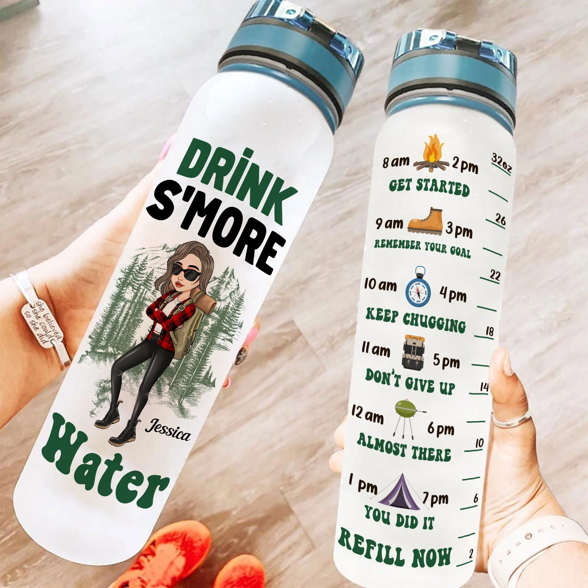 Drink S'More Water - Personalized Water Tracker Bottle - Birthday, Motivation Gift For Her, Girl, Woman, Camping Lover - Image 2