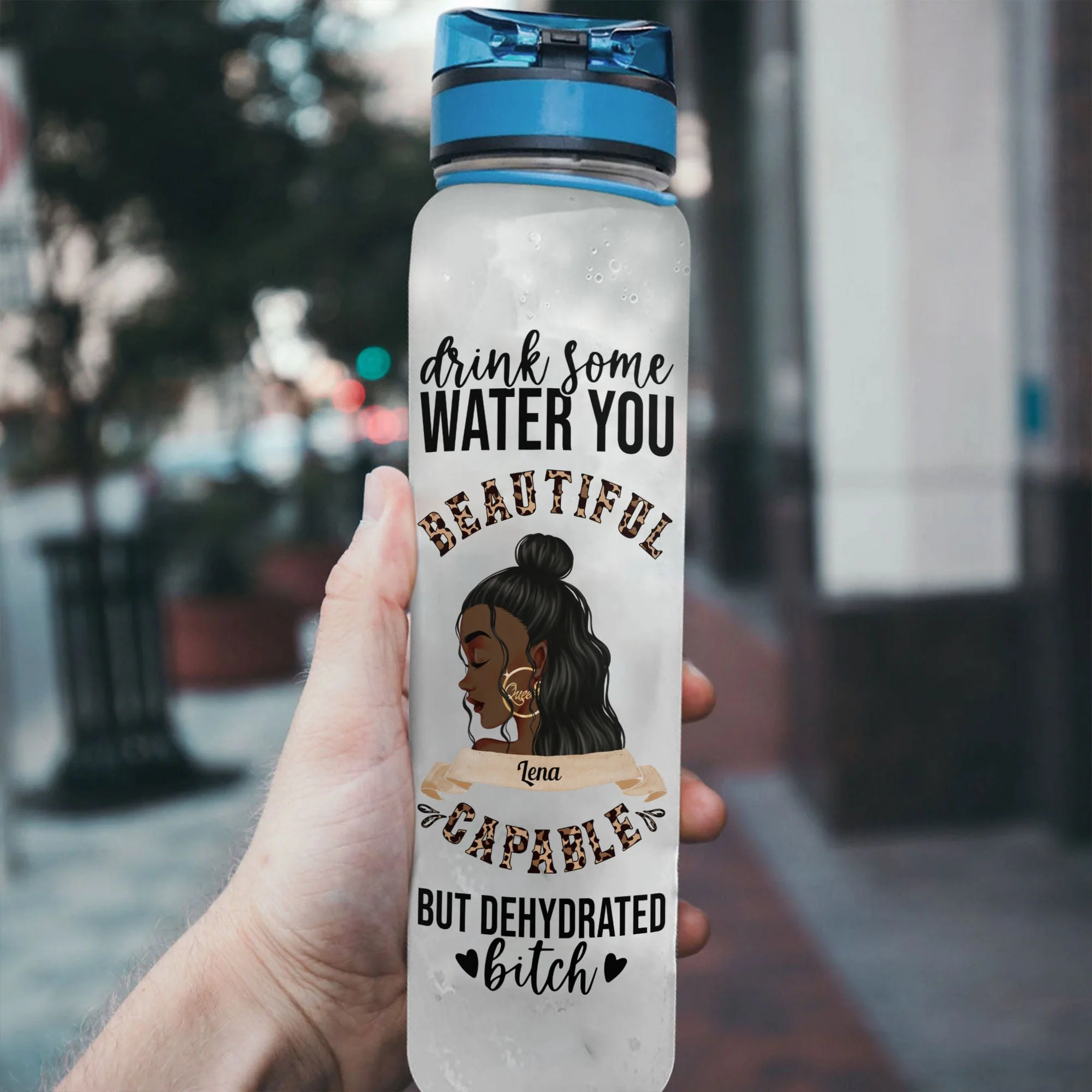 Drink Water You Beautiful B**ch - Personalized Water Tracker Bottle - Birthday Gift For Her, Black Girl, Black Woman, Sassy, Funny Gift - Image 3