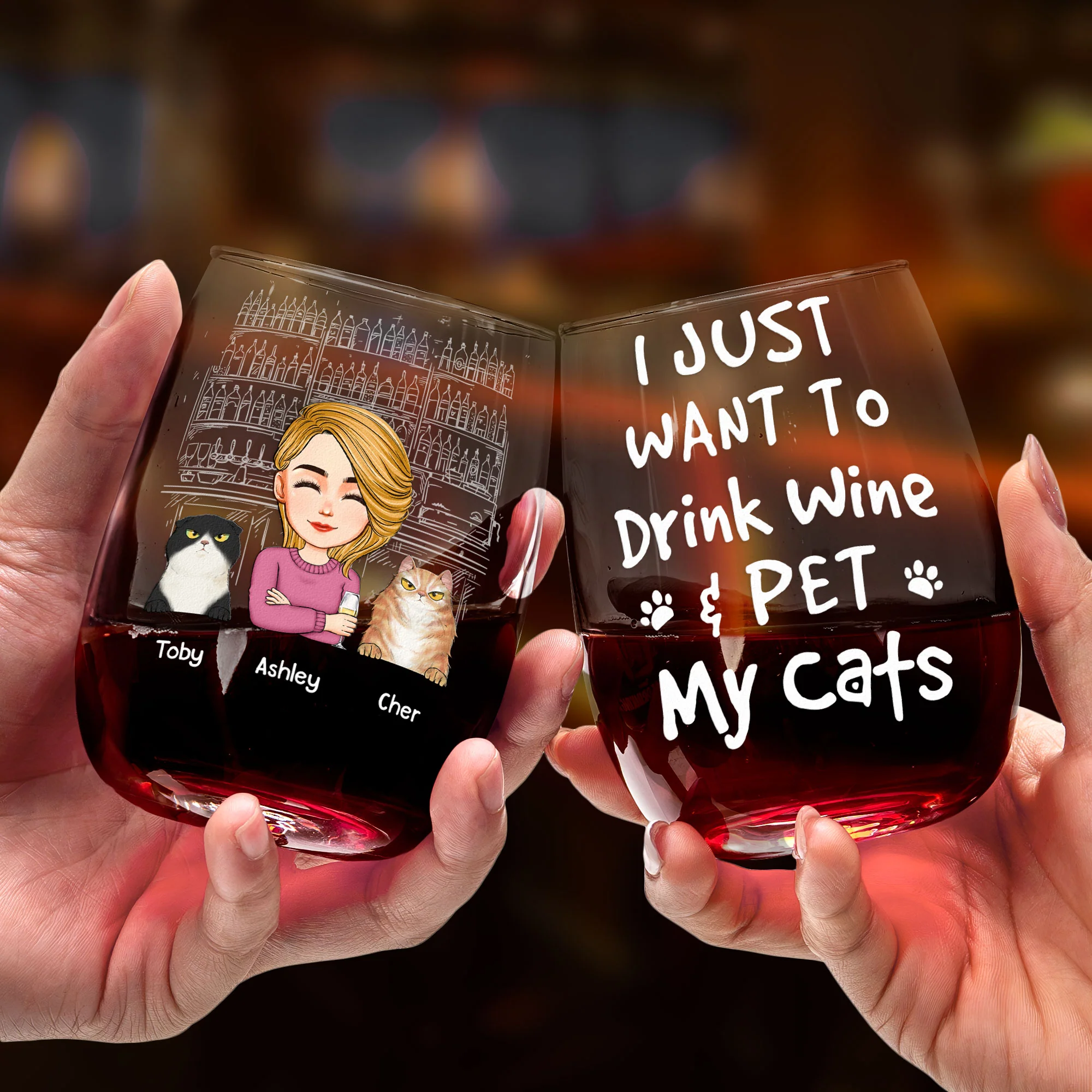 Drink Wine & Pet Dogs - Personalized Stemless Wine Glass - Image 2